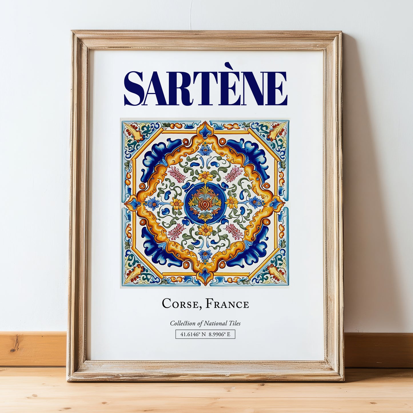 Sartène, France – Travel Print, in wooden frame leaning on the floor