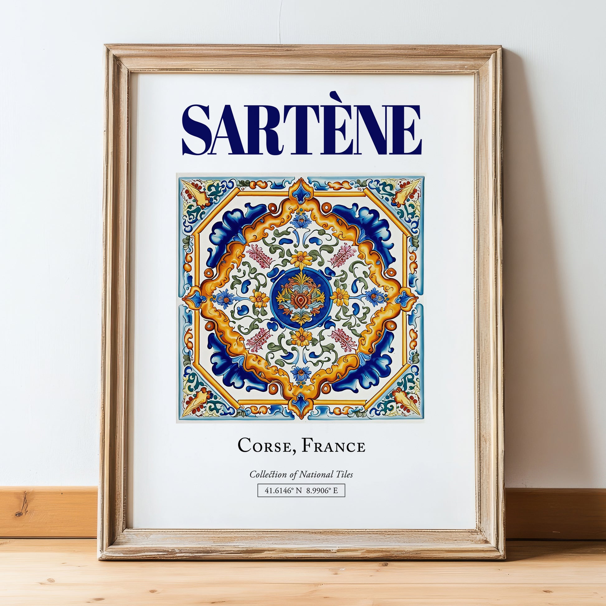Sartène, France – Travel Print, in wooden frame leaning on the floor