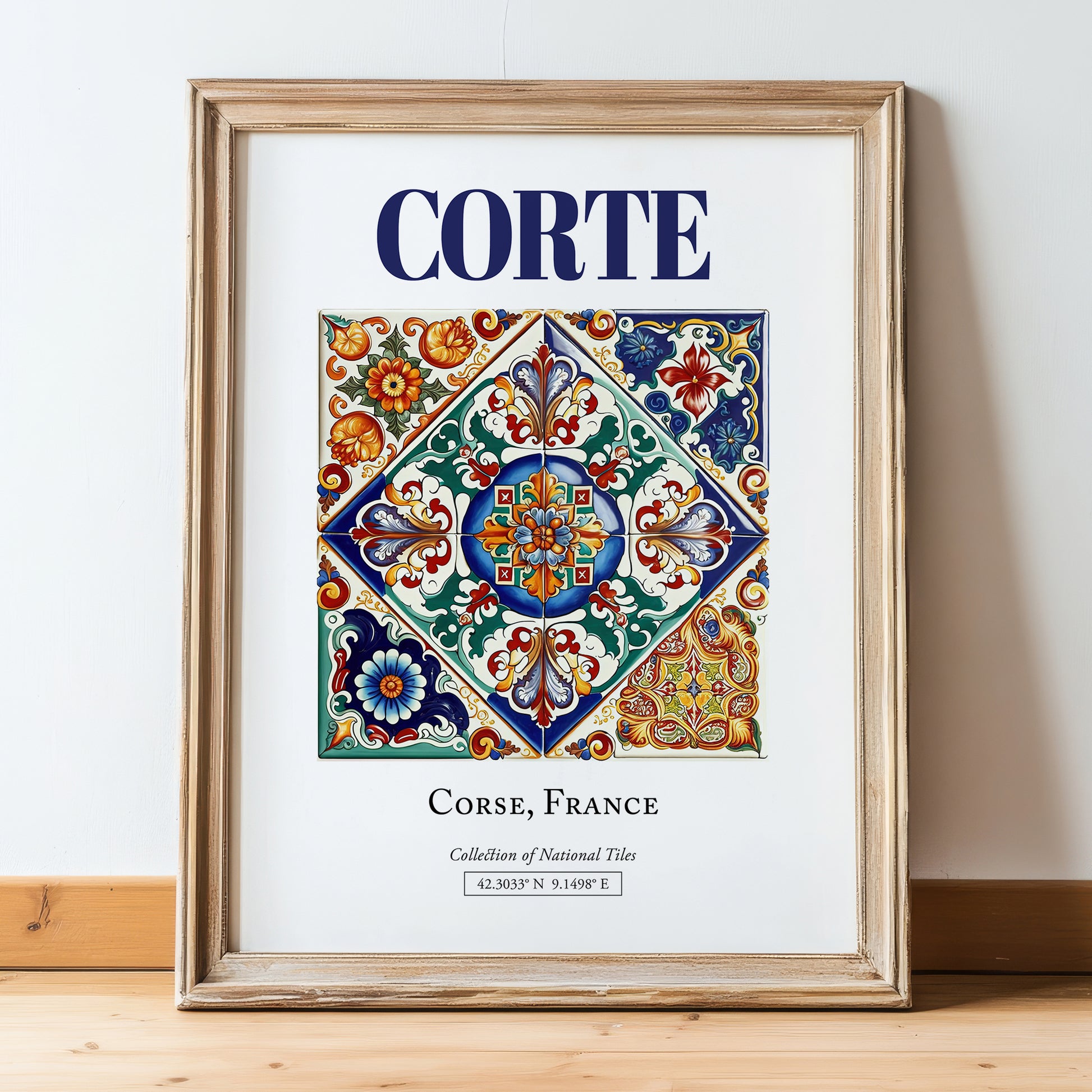 Corte, France – Travel Wall Decor, in wooden frame leaning on the floor