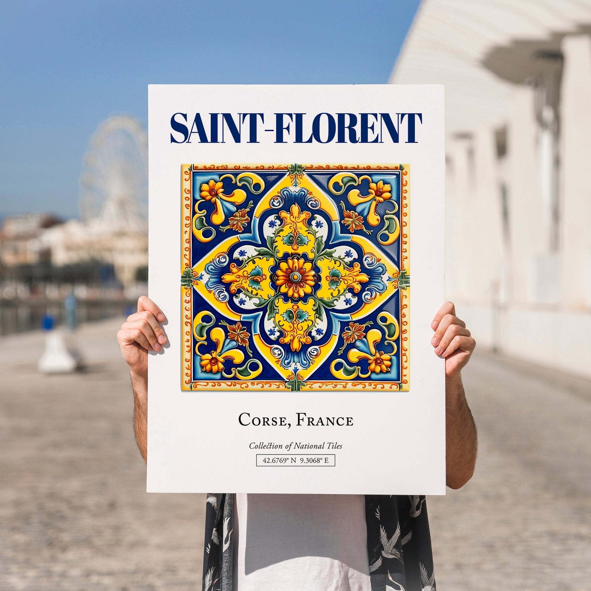 Saint-Florent, France – Travel Memories Wall Print, no-text version framed in wood