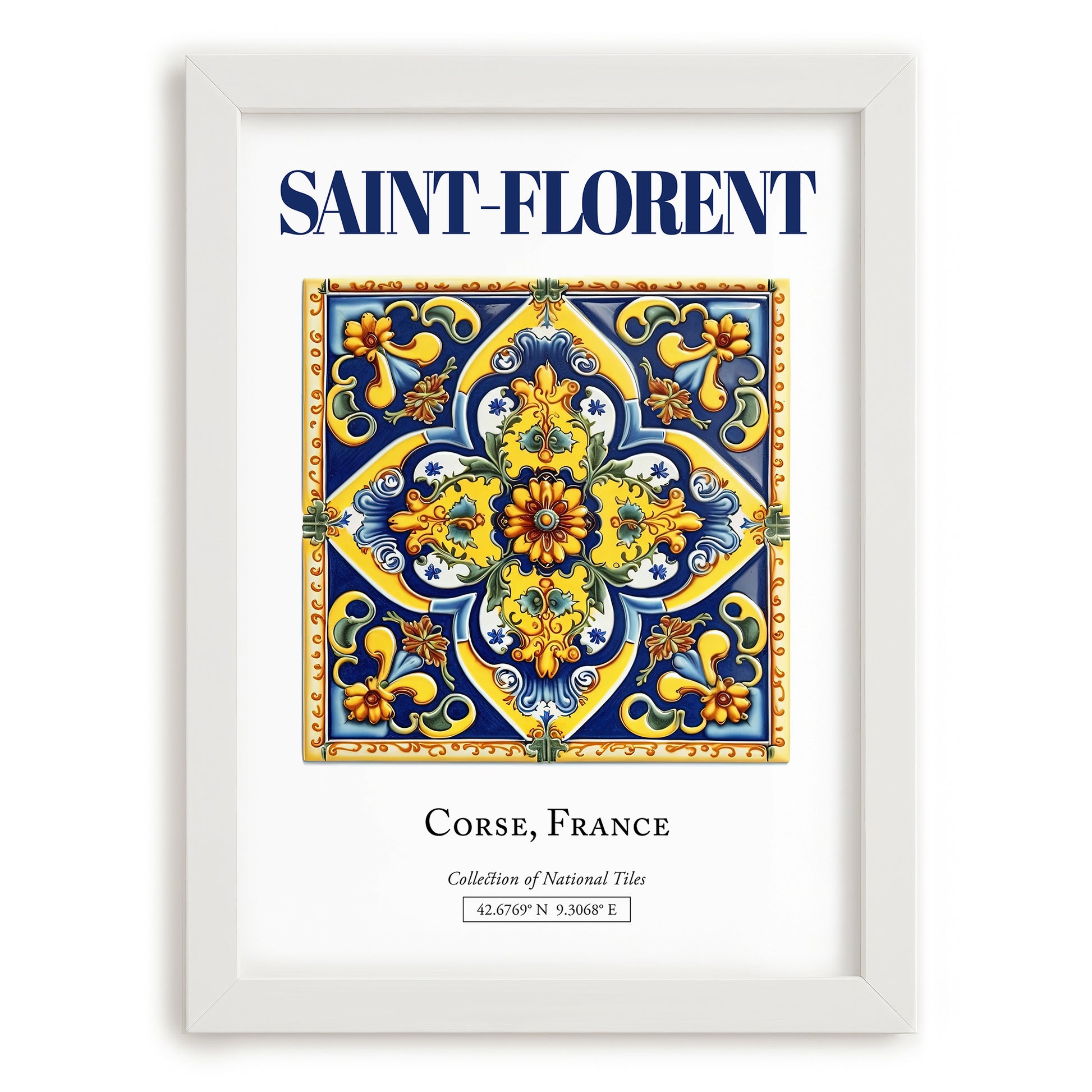 Saint-Florent, France – Travel Memories Wall Print, placed in minimal white frame