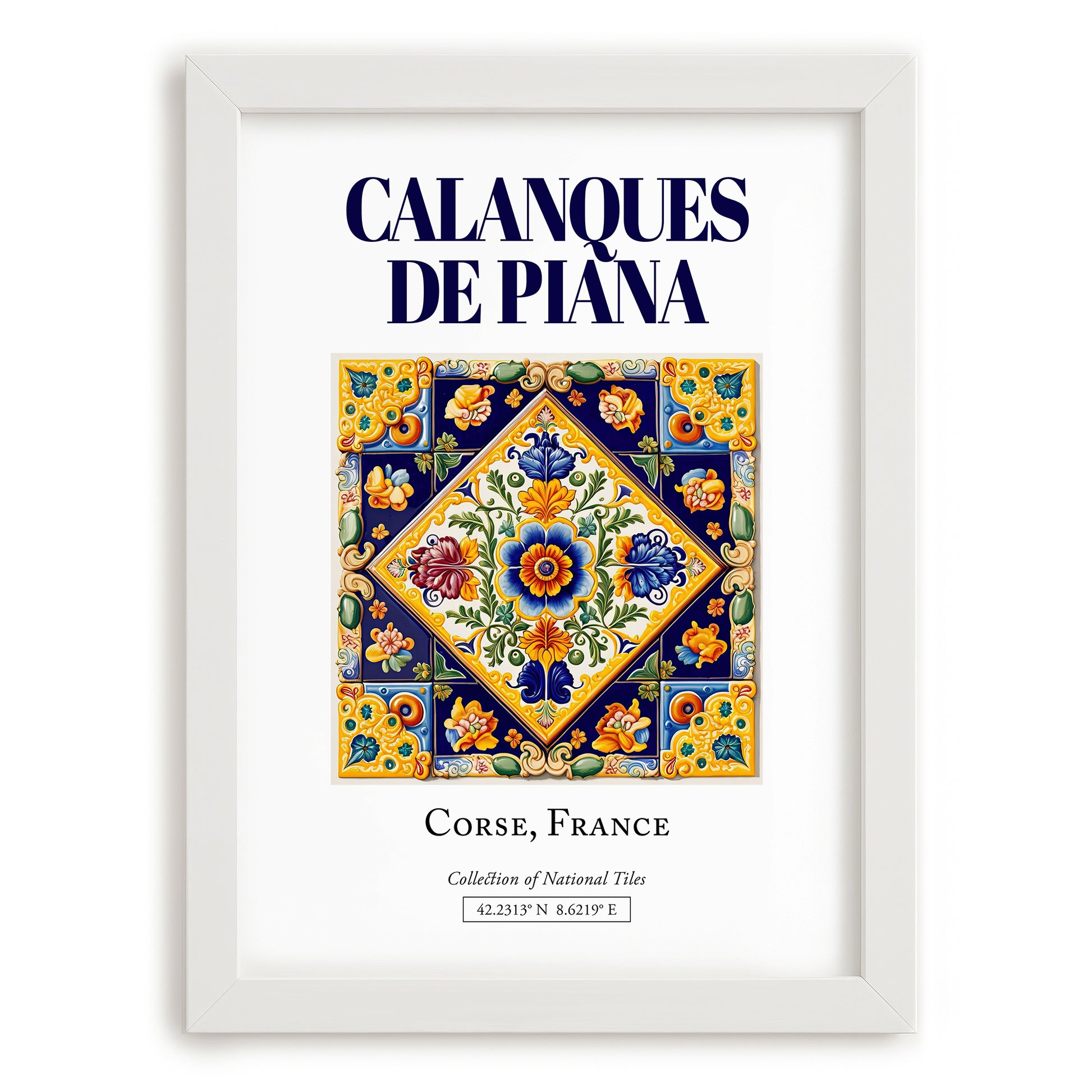 Calanques de Piana, France – Vintage Travel Poster, placed in minimal white frame