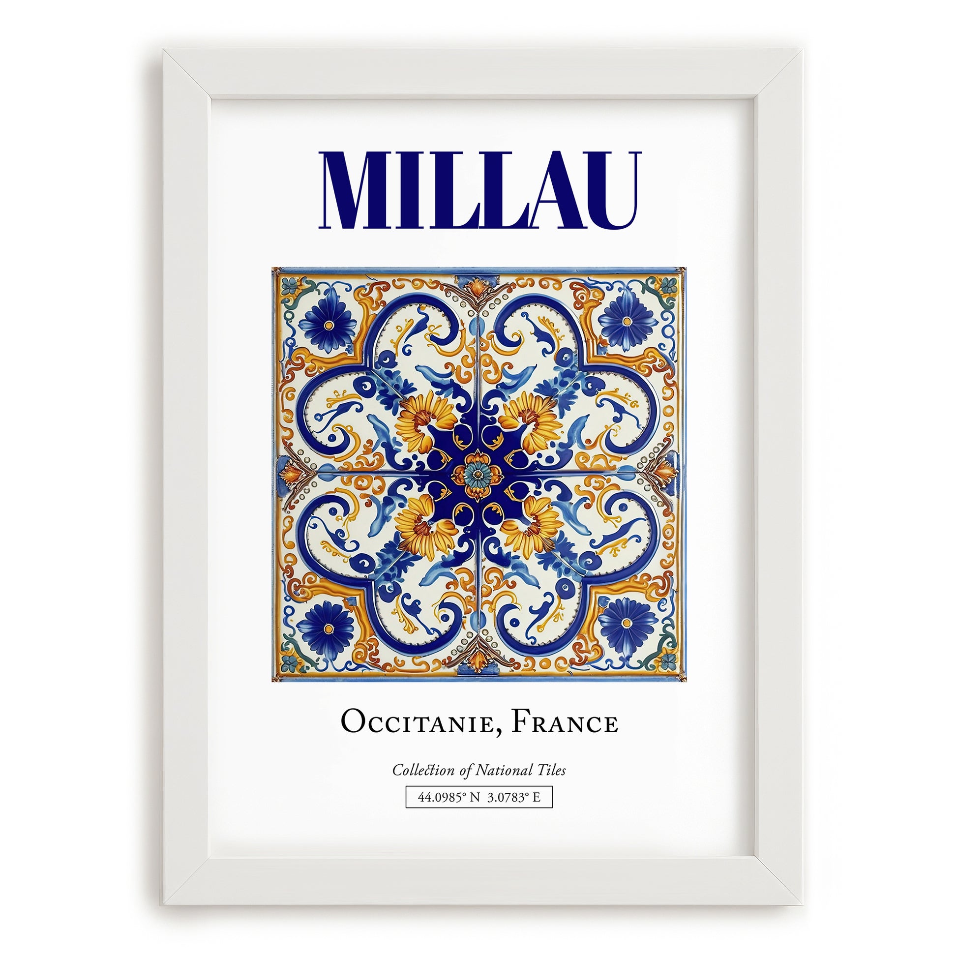 Millau, France – Travel Wall Decor, placed in minimal white frame