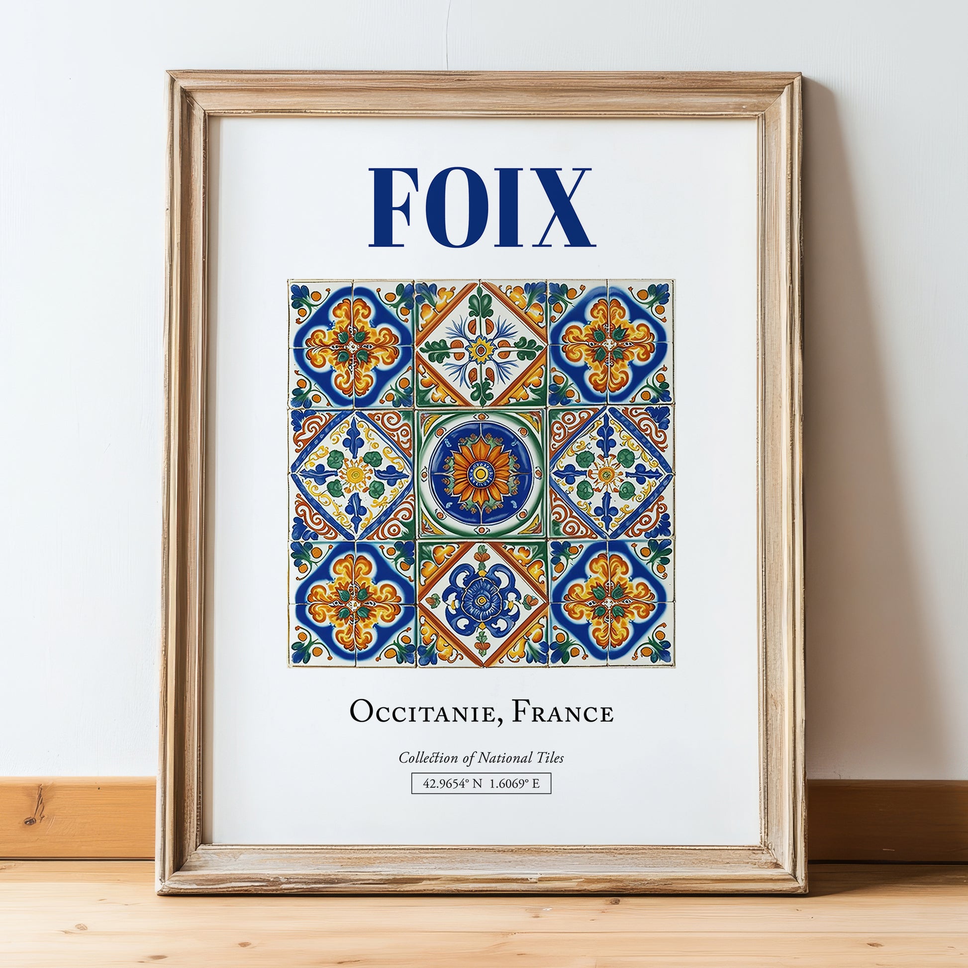 Foix, France – Travel Print, in wooden frame leaning on the floor