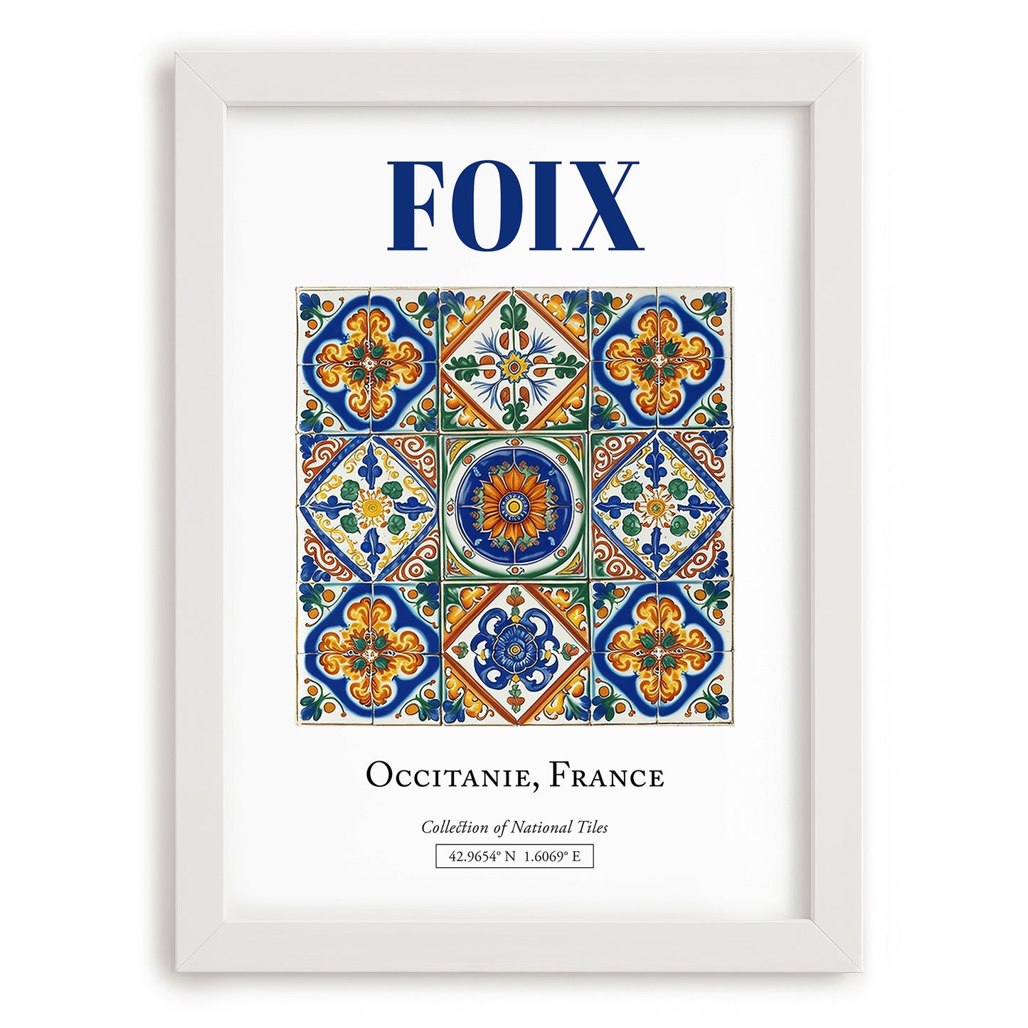 Foix, France – Travel Print, placed in minimal white frame