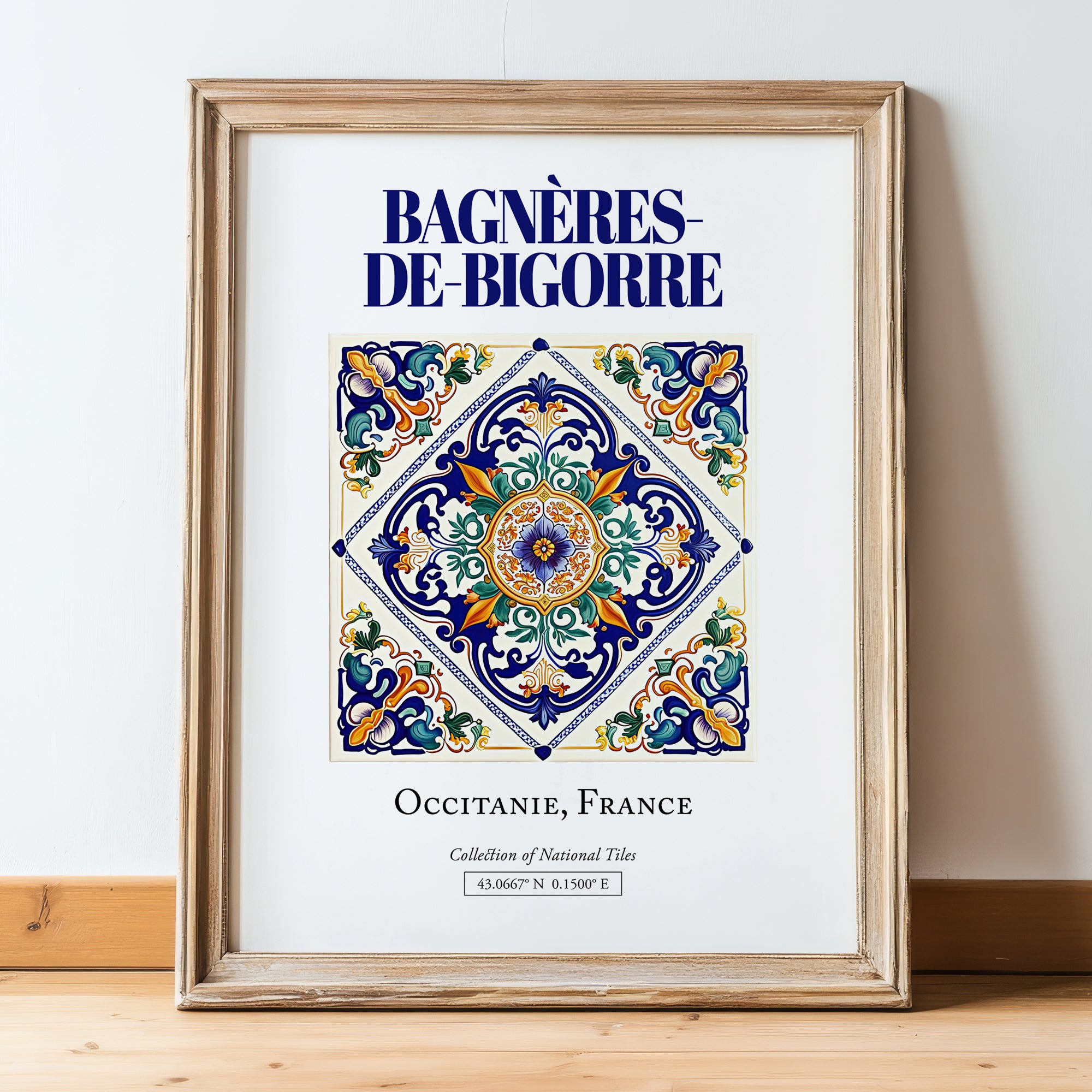 Bagnères-de-Bigorre, France – Travel Wall Decor, in wooden frame leaning on the floor