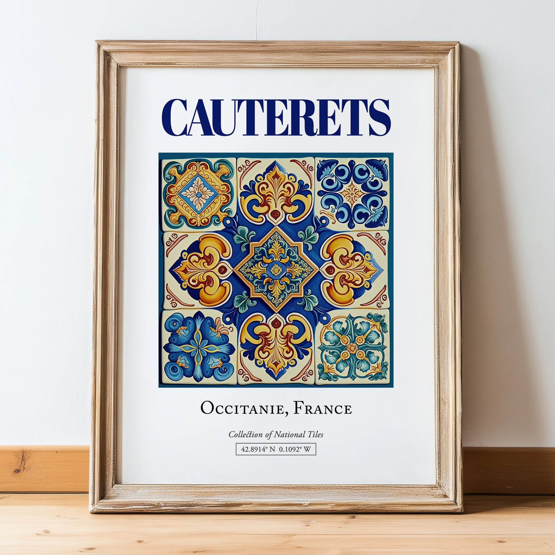 Cauterets, France – Country Culture Poster, in wooden frame leaning on the floor