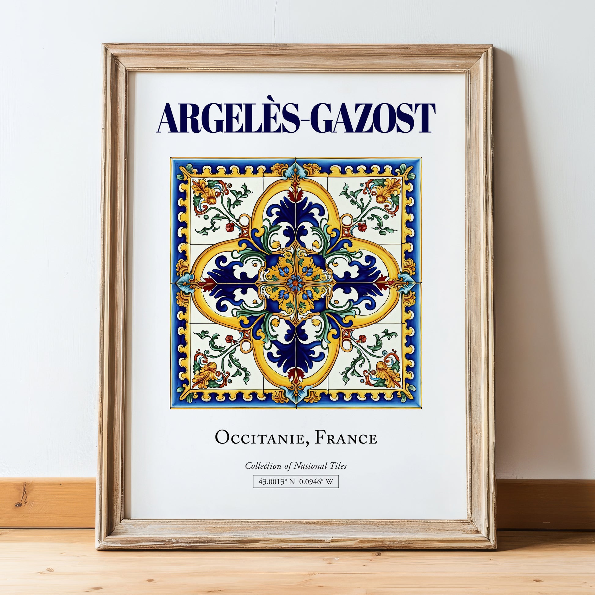 Argelès-Gazost, France – Travel Wall Decor, in wooden frame leaning on the floor