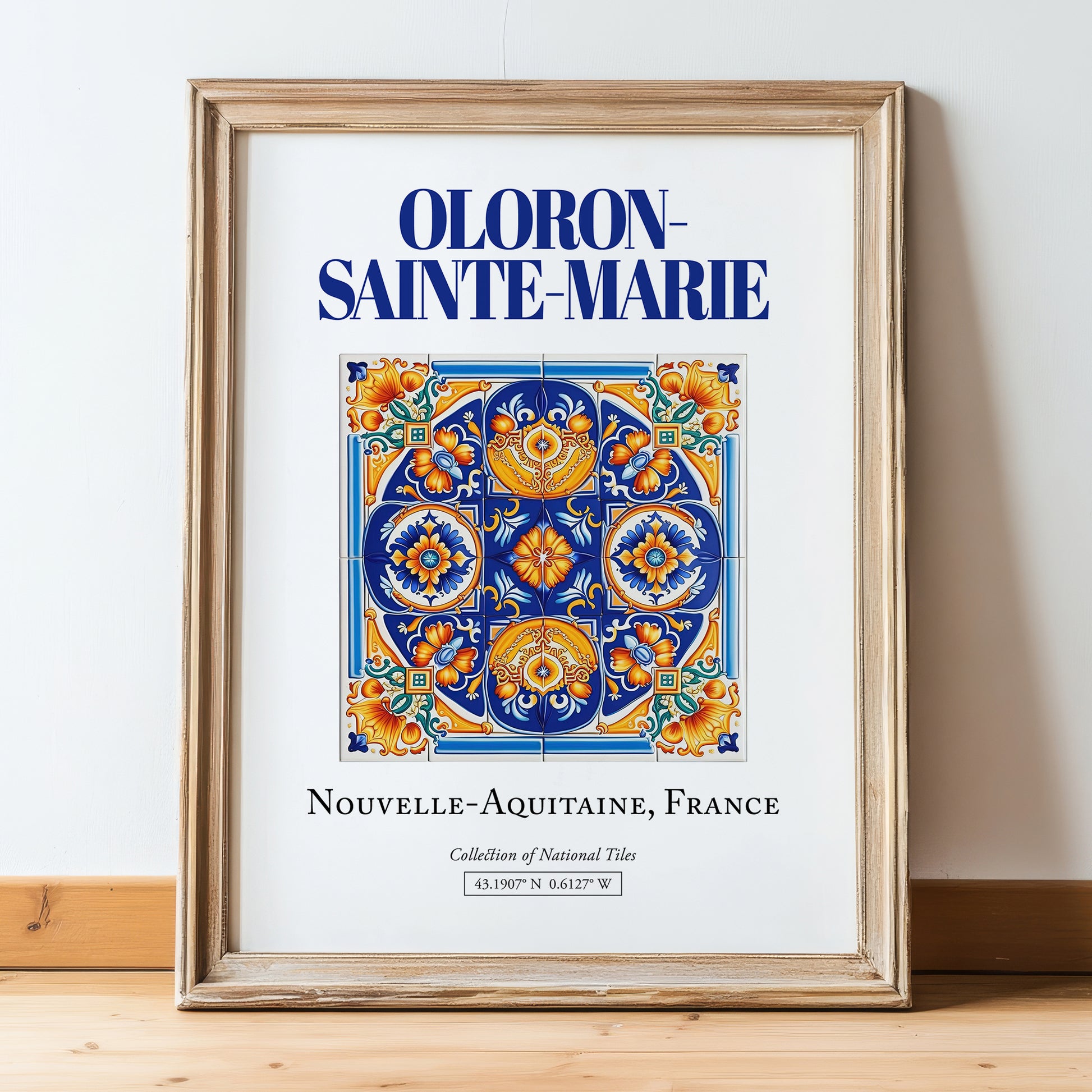 Oloron-Sainte-Marie, France – Dream Destination Decor, in wooden frame leaning on the floor