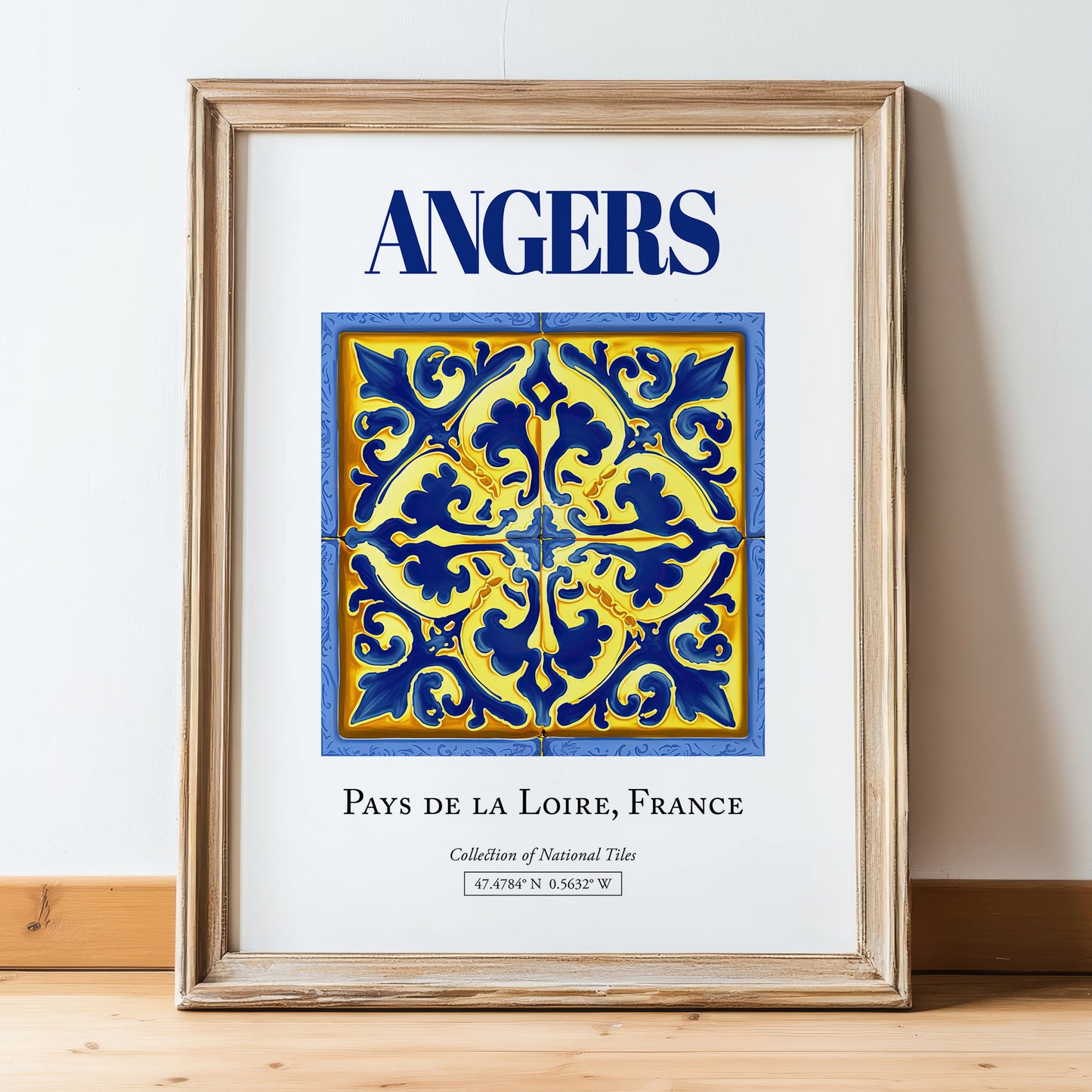 Angers, France – Cityscape Wall Art, in wooden frame leaning on the floor