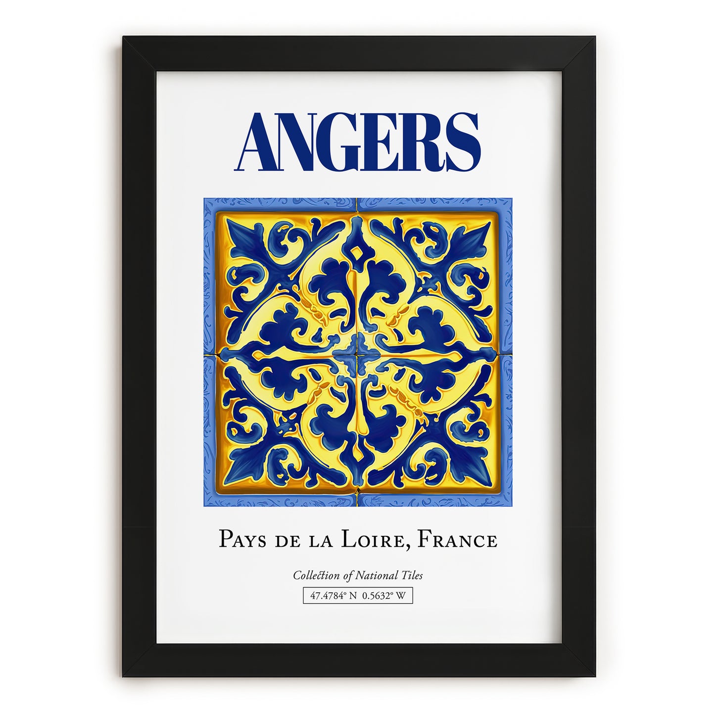 Angers, France – Cityscape Wall Art, in sleek black frame