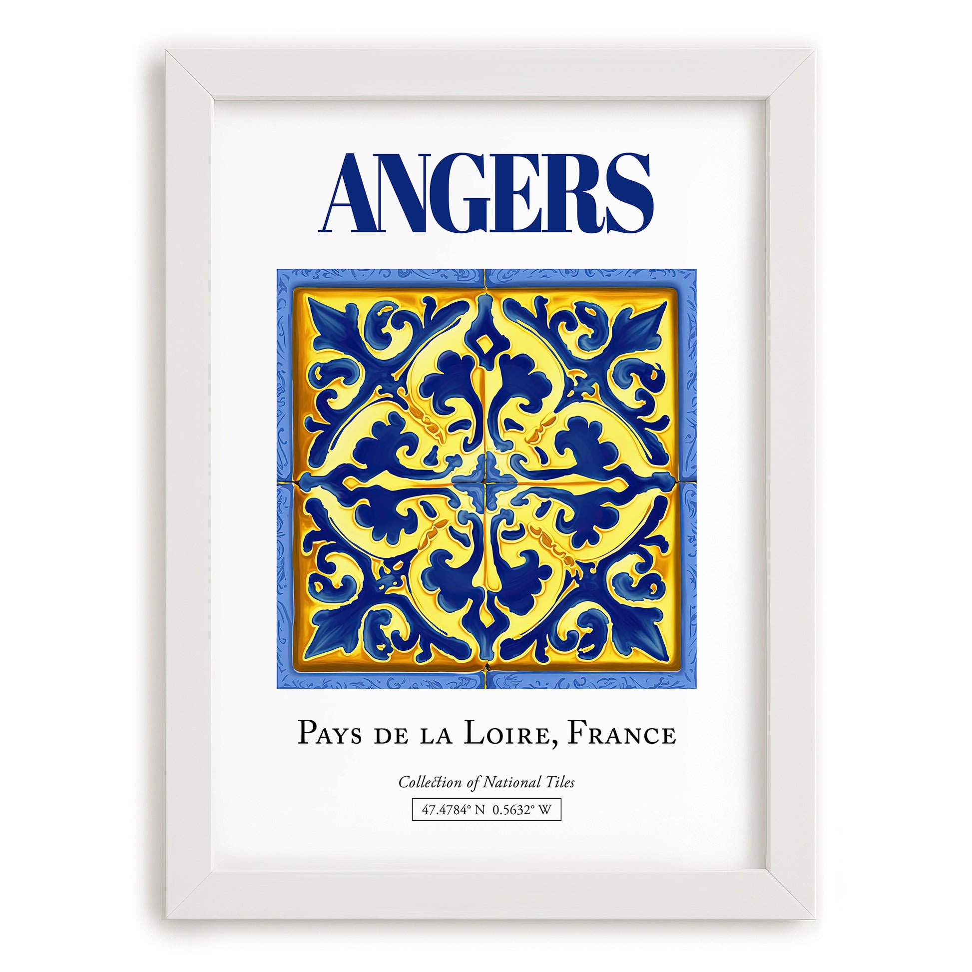 Angers, France – Cityscape Wall Art, placed in minimal white frame
