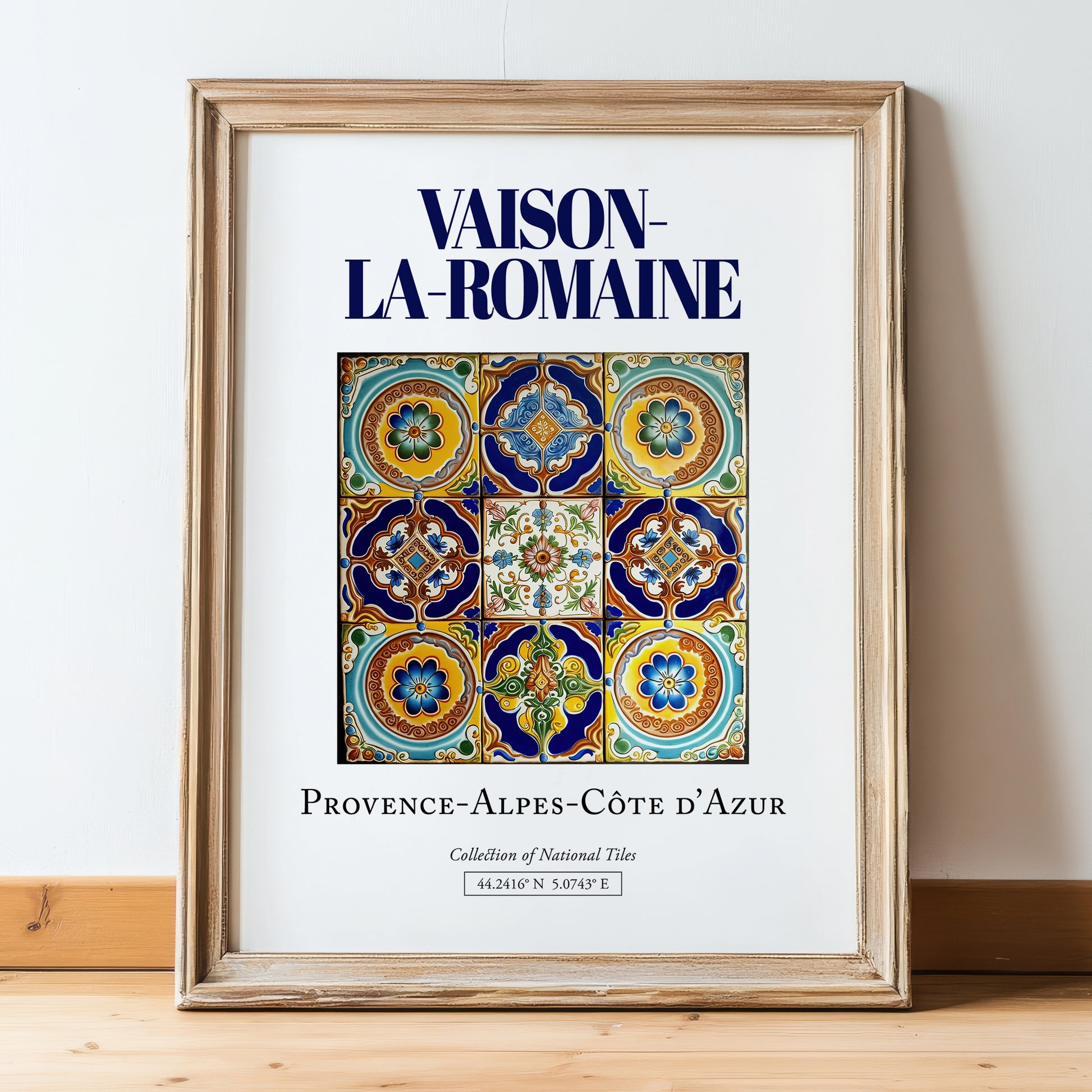 Vaison-la-Romaine, France – Travel Poster, in wooden frame leaning on the floor