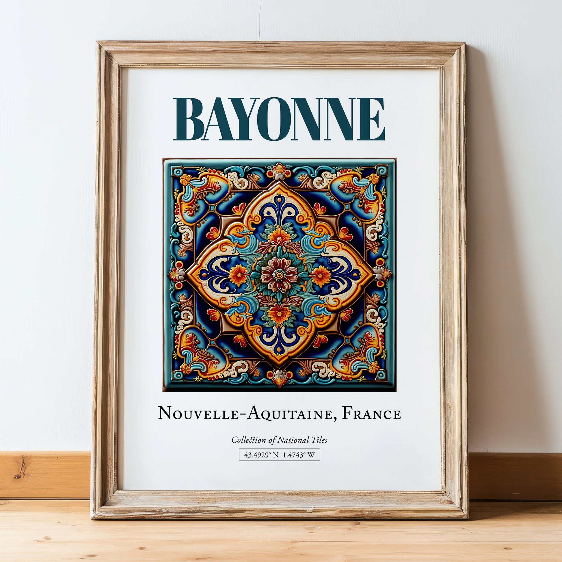 Bayonne, France – Travel Print, in wooden frame leaning on the floor