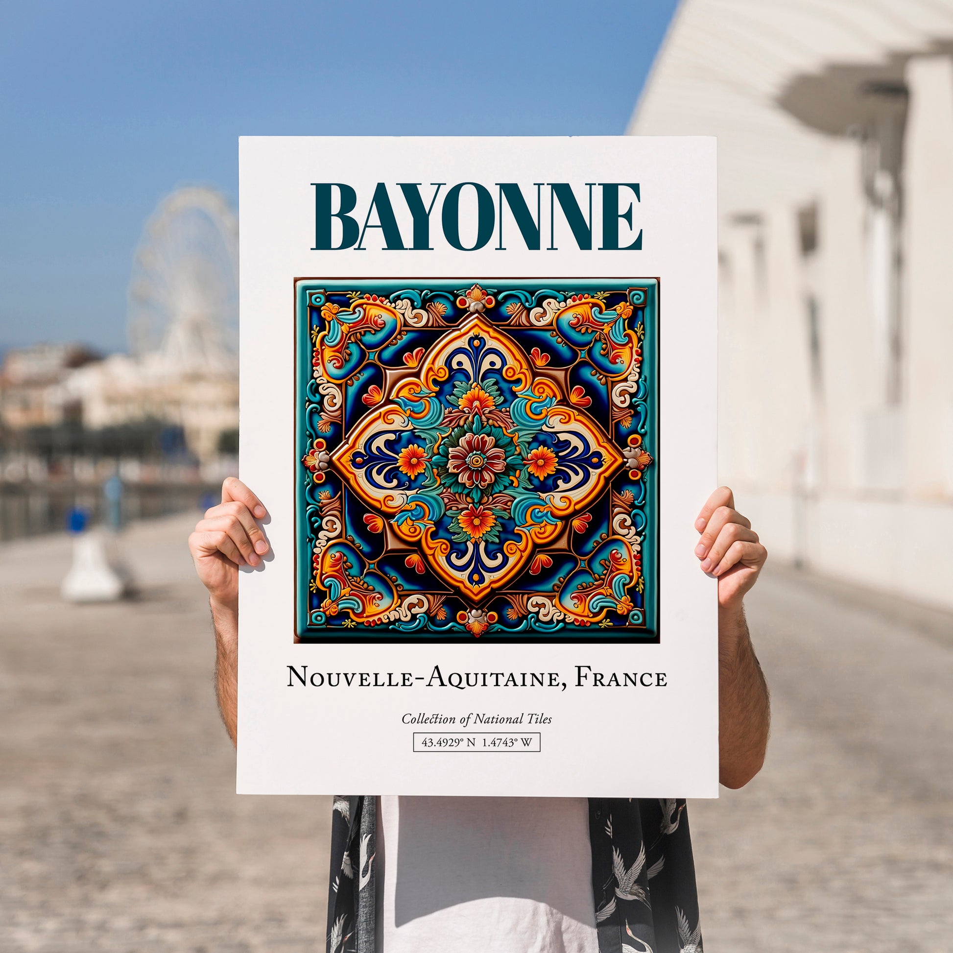 Bayonne, France – Travel Print, no-text version framed in wood