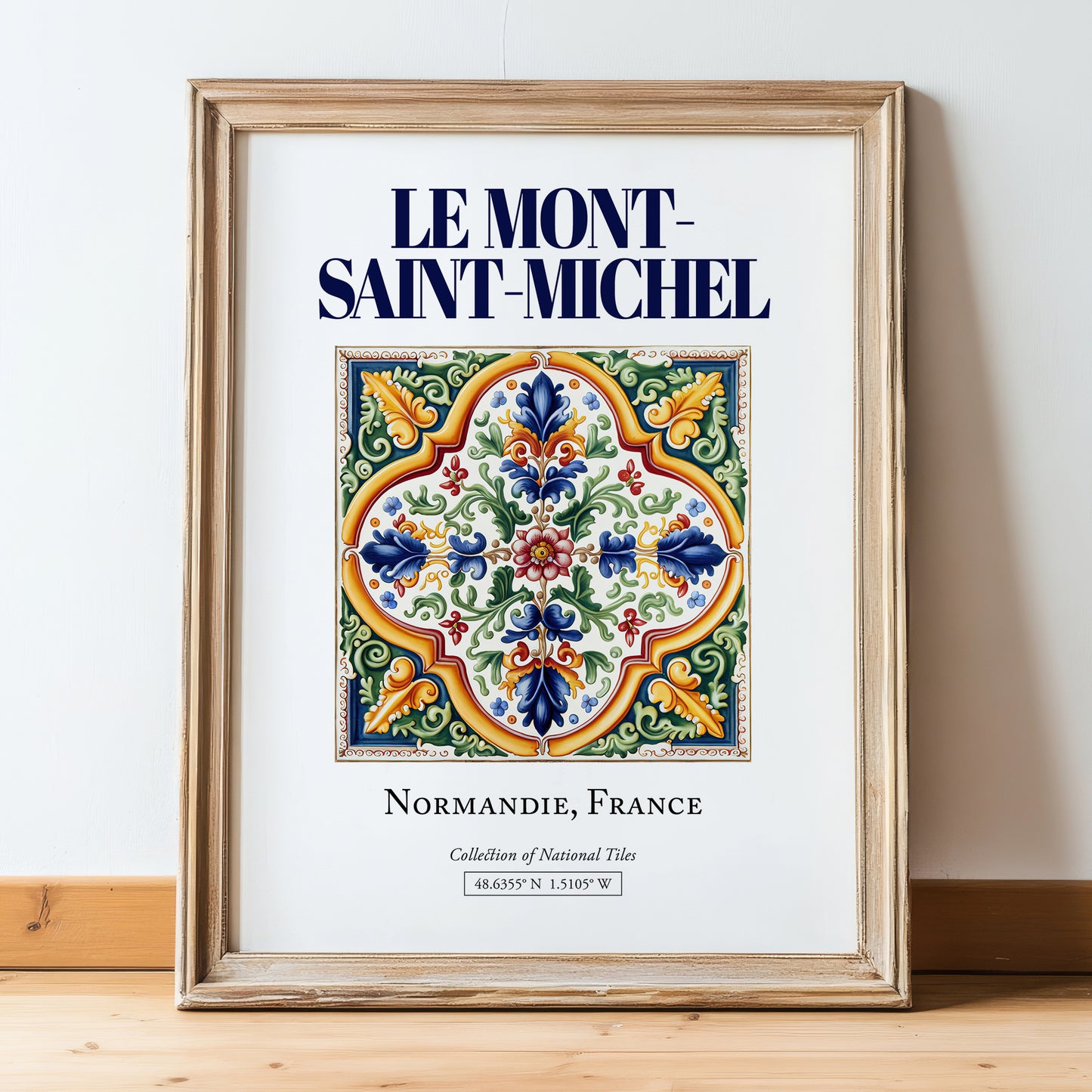 Le Mont-Saint-Michel, France – Travel Wall Art, in wooden frame leaning on the floor