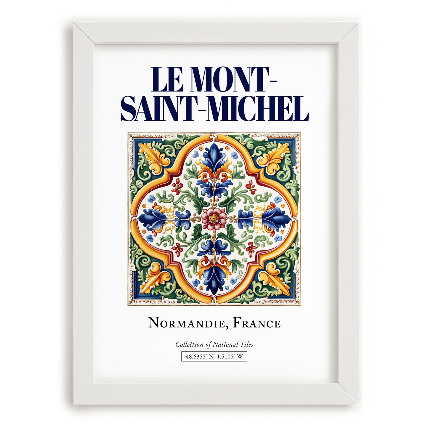 Le Mont-Saint-Michel, France – Travel Wall Art, placed in minimal white frame