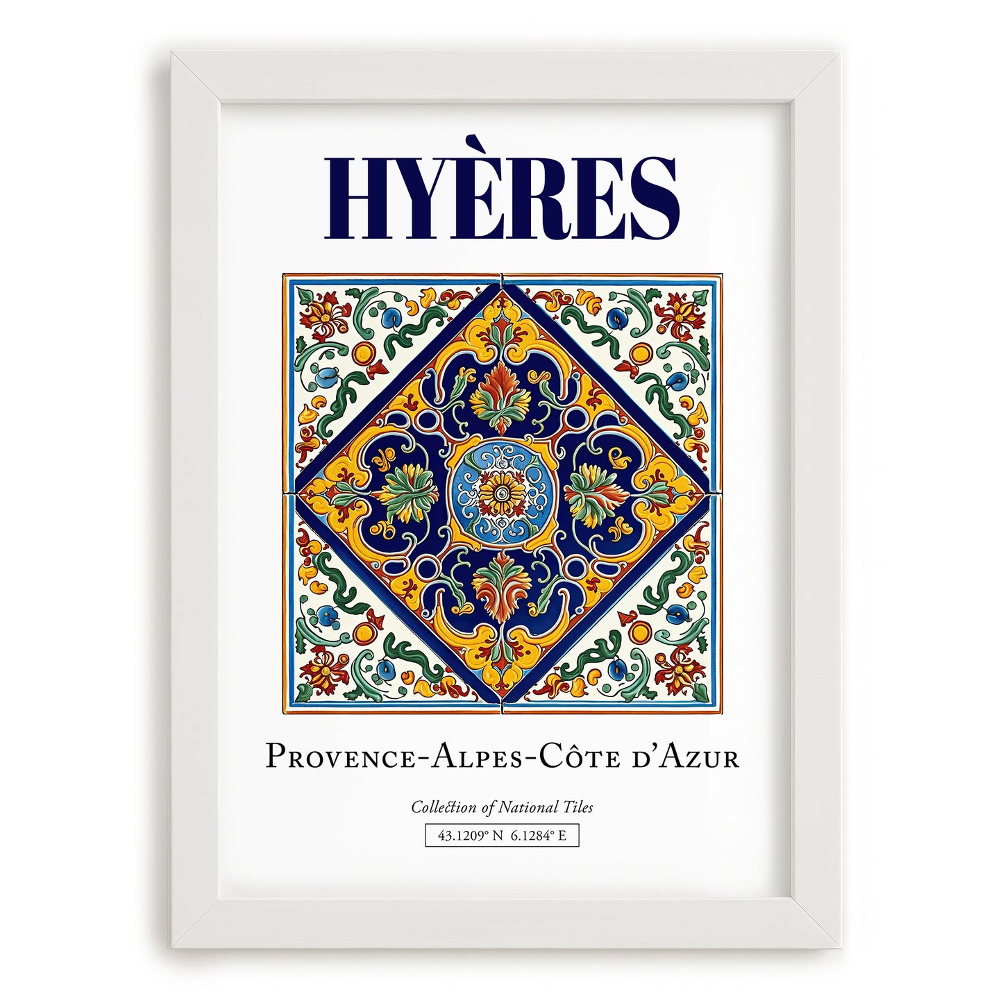 Hyères, France – Country Culture Poster, placed in minimal white frame