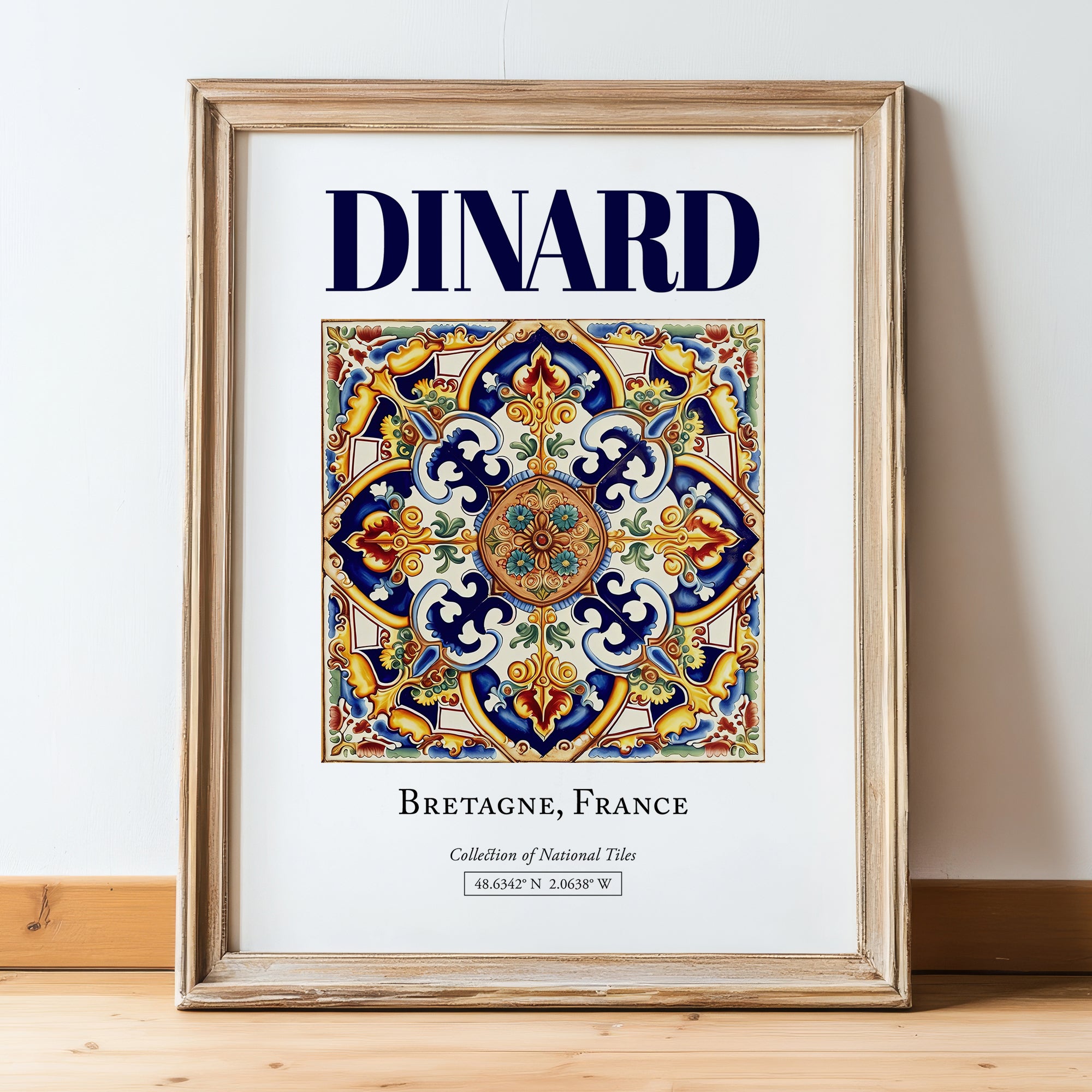 Dinard, France – Travel Poster, in wooden frame leaning on the floor