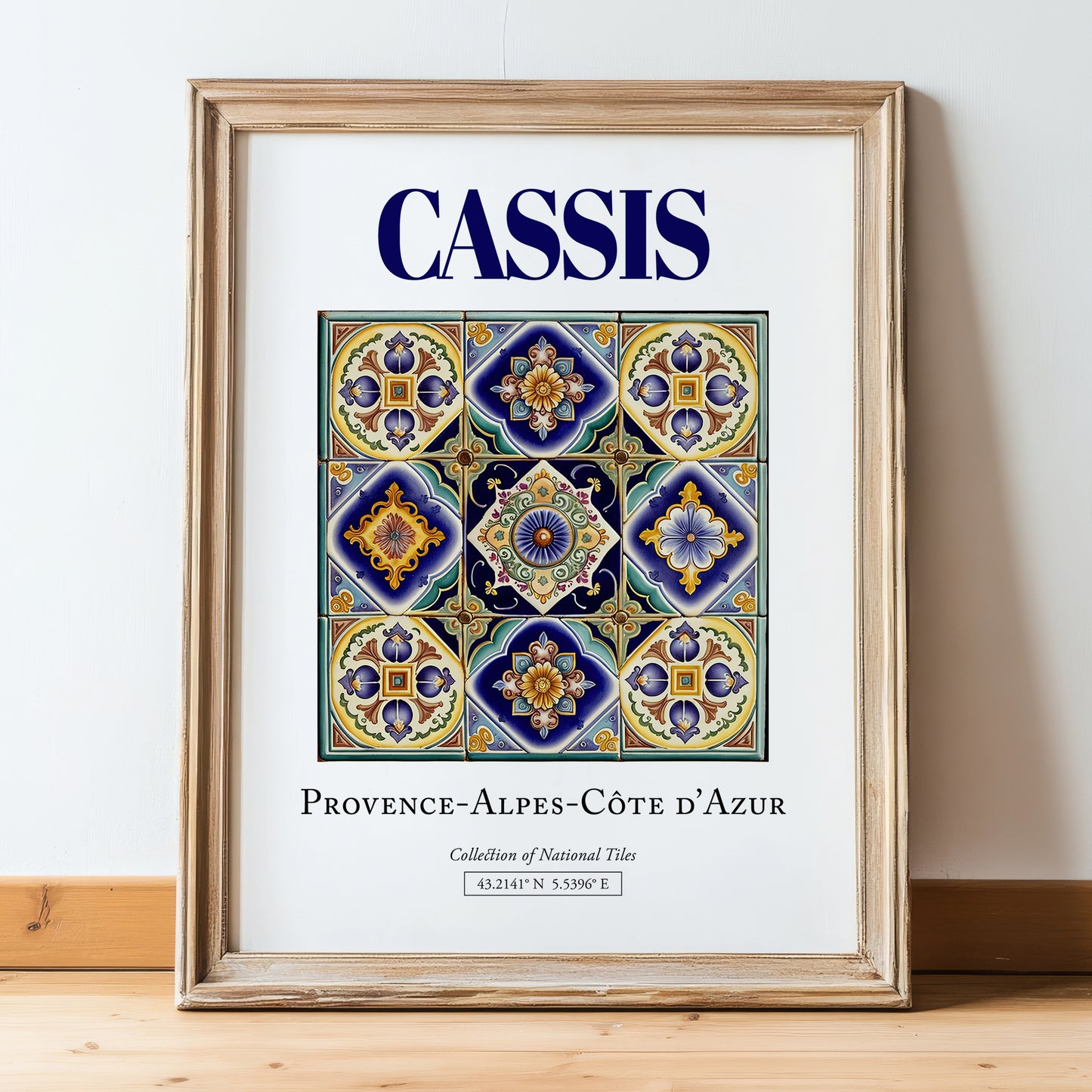 Cassis, France – Vintage Travel Poster, in wooden frame leaning on the floor