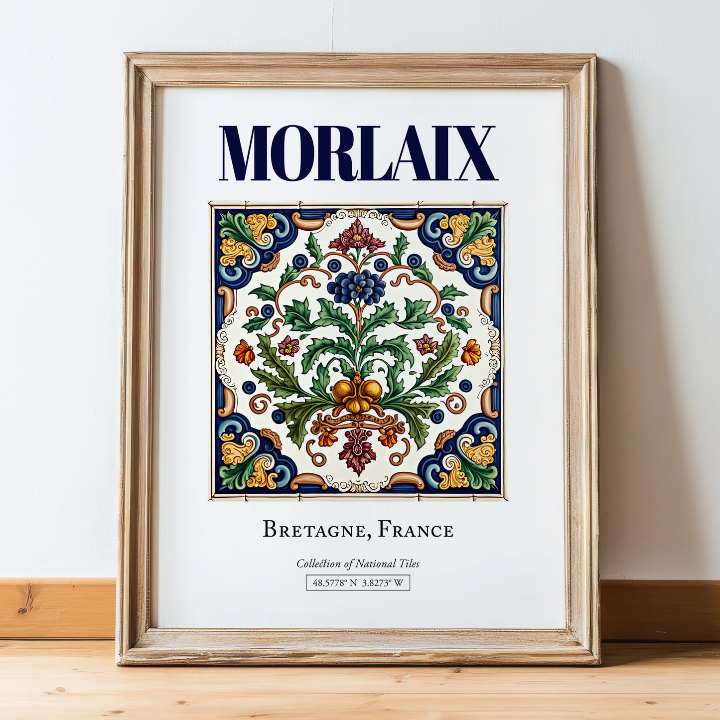 Morlaix, France – Travel Wall Art, in wooden frame leaning on the floor