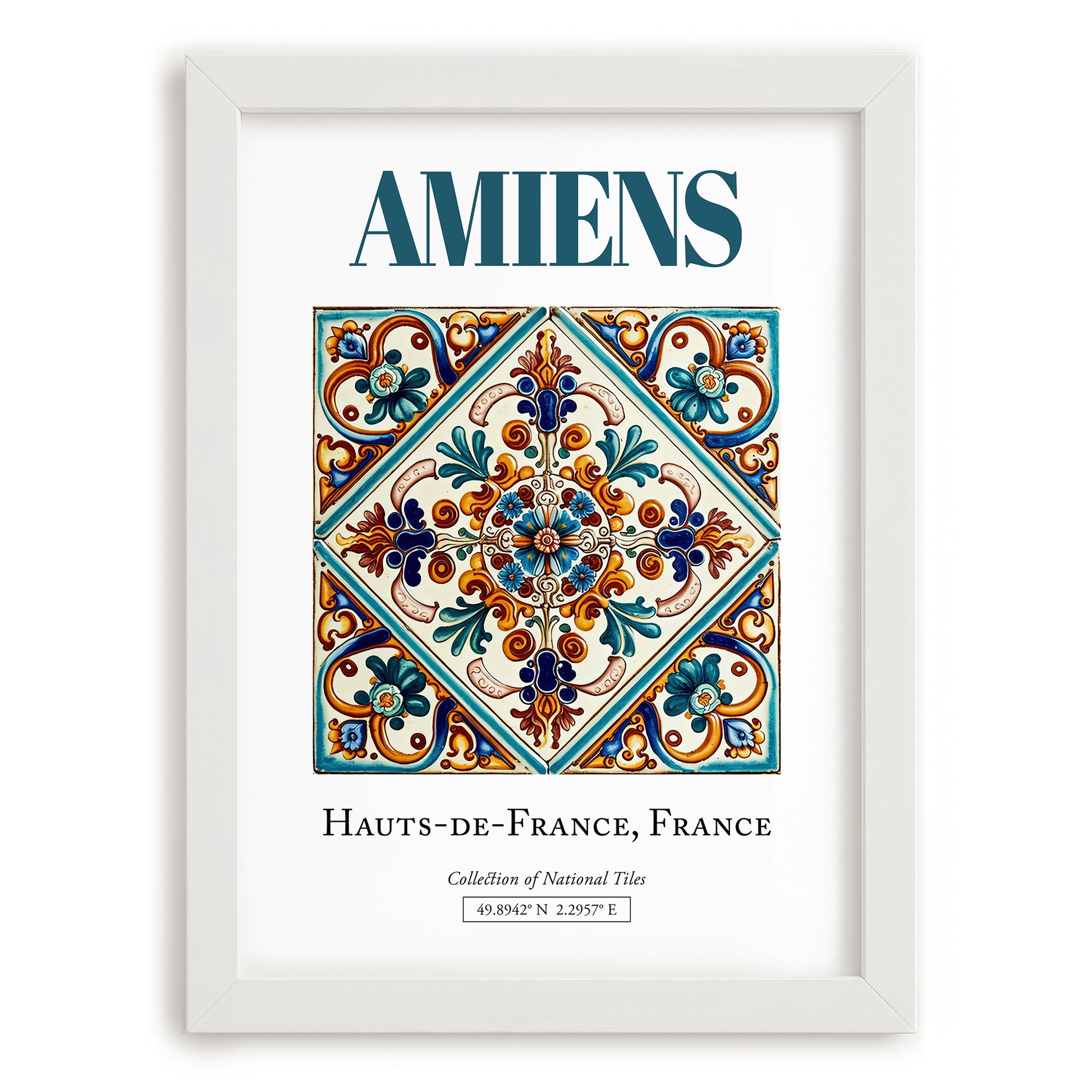 Amiens, France – Travel Print, placed in minimal white frame