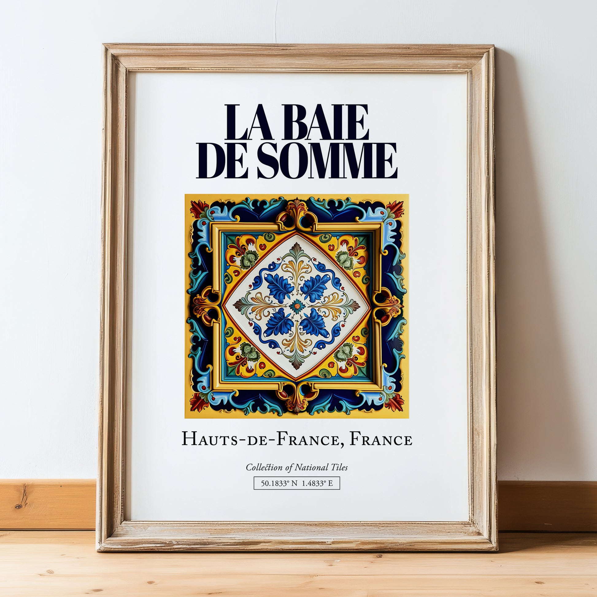 La Baie de Somme, France – Travel Poster, in wooden frame leaning on the floor