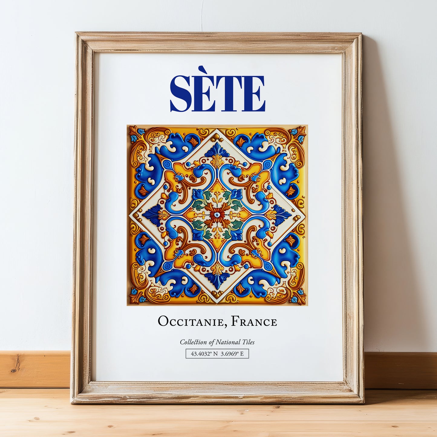 Sète, France – Travel Wall Art, in wooden frame leaning on the floor