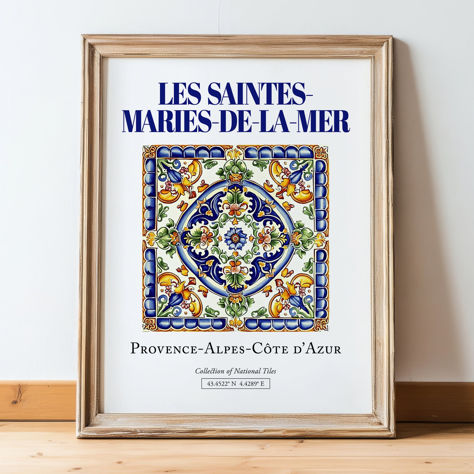 Les Saintes-Maries-de-la-Mer, France – Travel Wall Art, in wooden frame leaning on the floor
