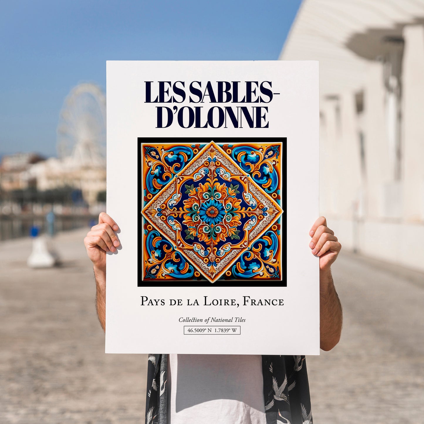 Les Sables-d'Olonne, France – Cultural Heritage Wall Art, no-text version framed in wood