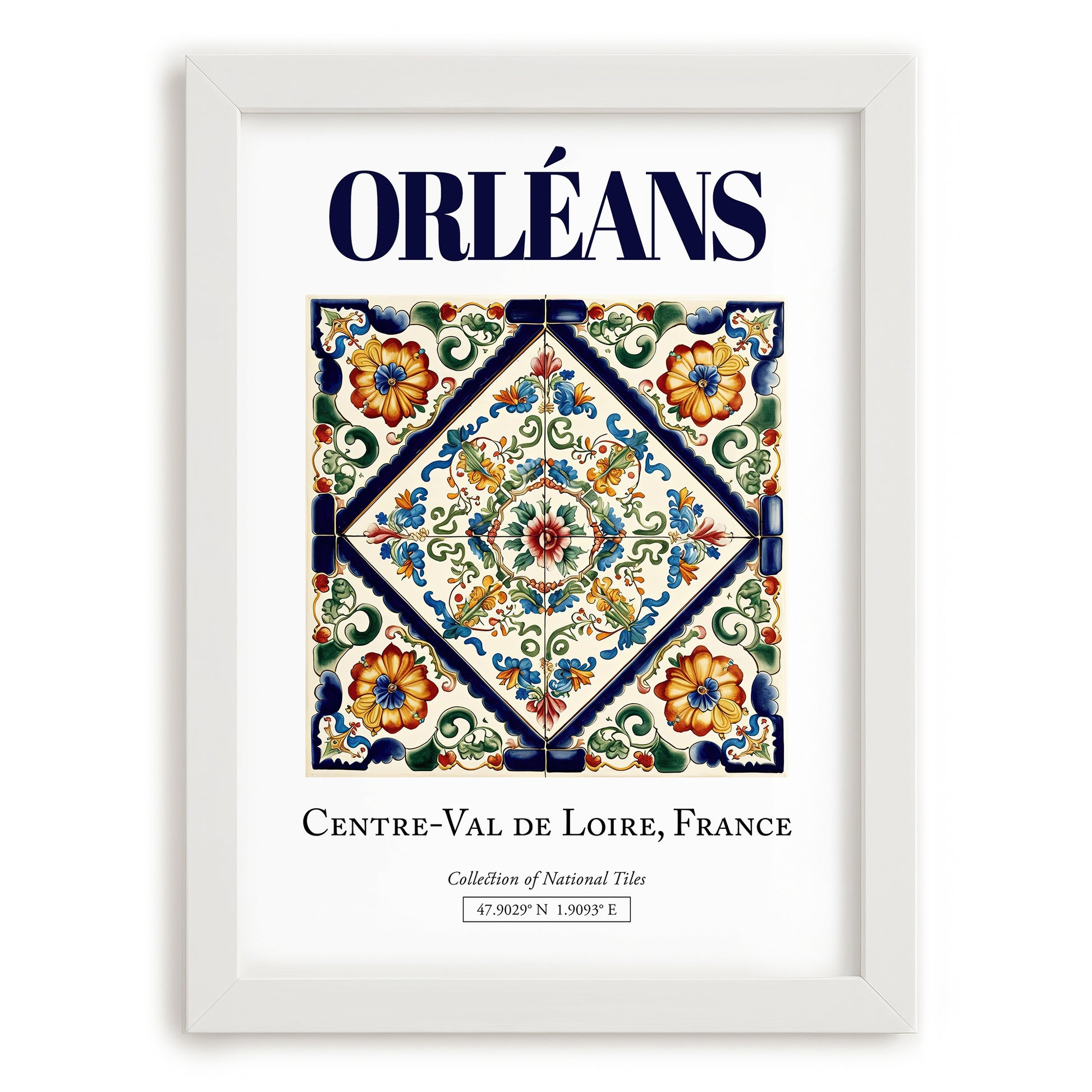 Orléans, France – Travel Print, placed in minimal white frame