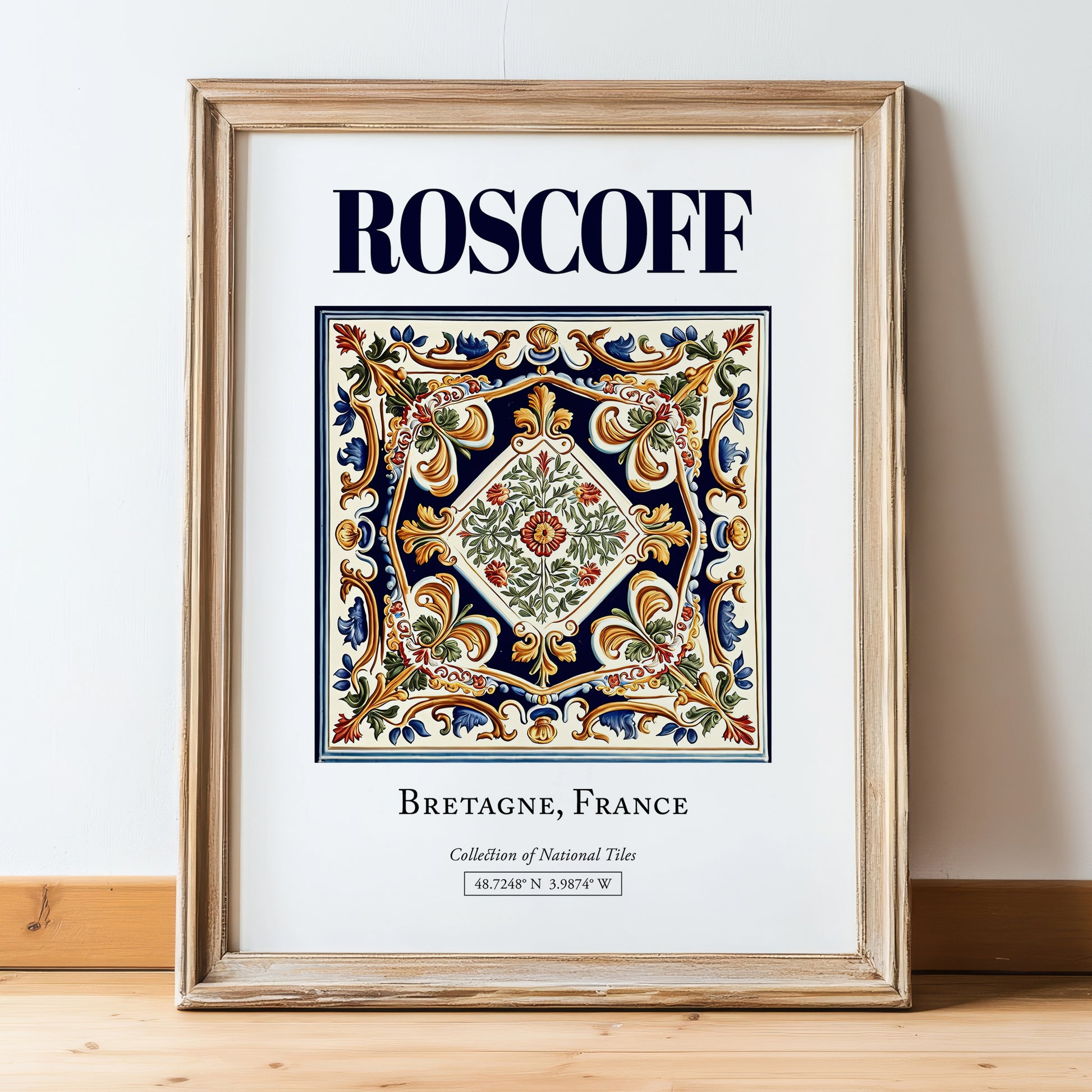 Roscoff, France – Travel Print, in wooden frame leaning on the floor
