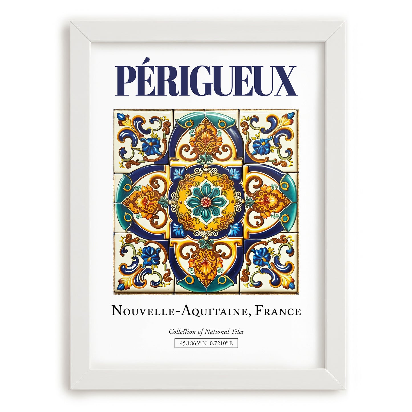Périgueux, France – Travel Wall Decor, placed in minimal white frame