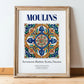Moulins, France – Travel Poster, in wooden frame leaning on the floor