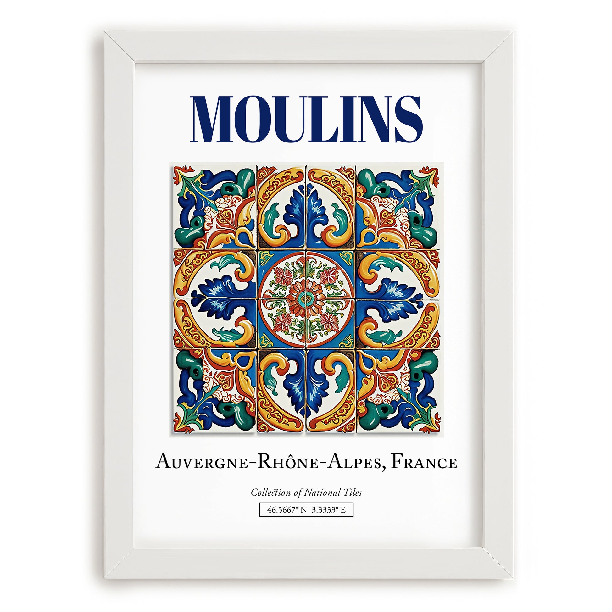 Moulins, France – Travel Poster, placed in minimal white frame