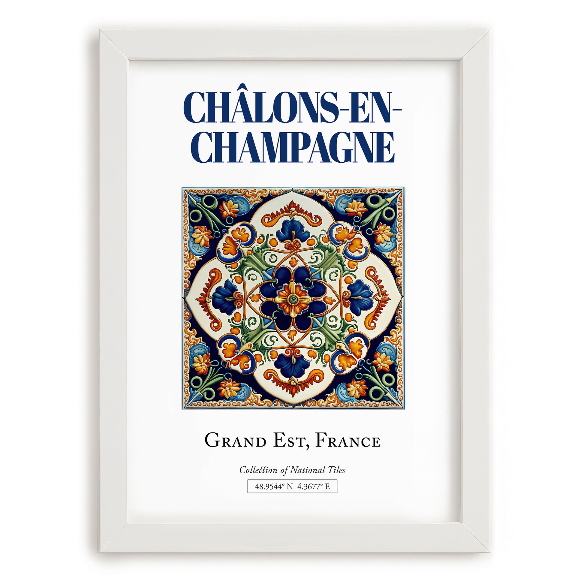 Châlons-en-Champagne, France – Travel Wall Art, placed in minimal white frame