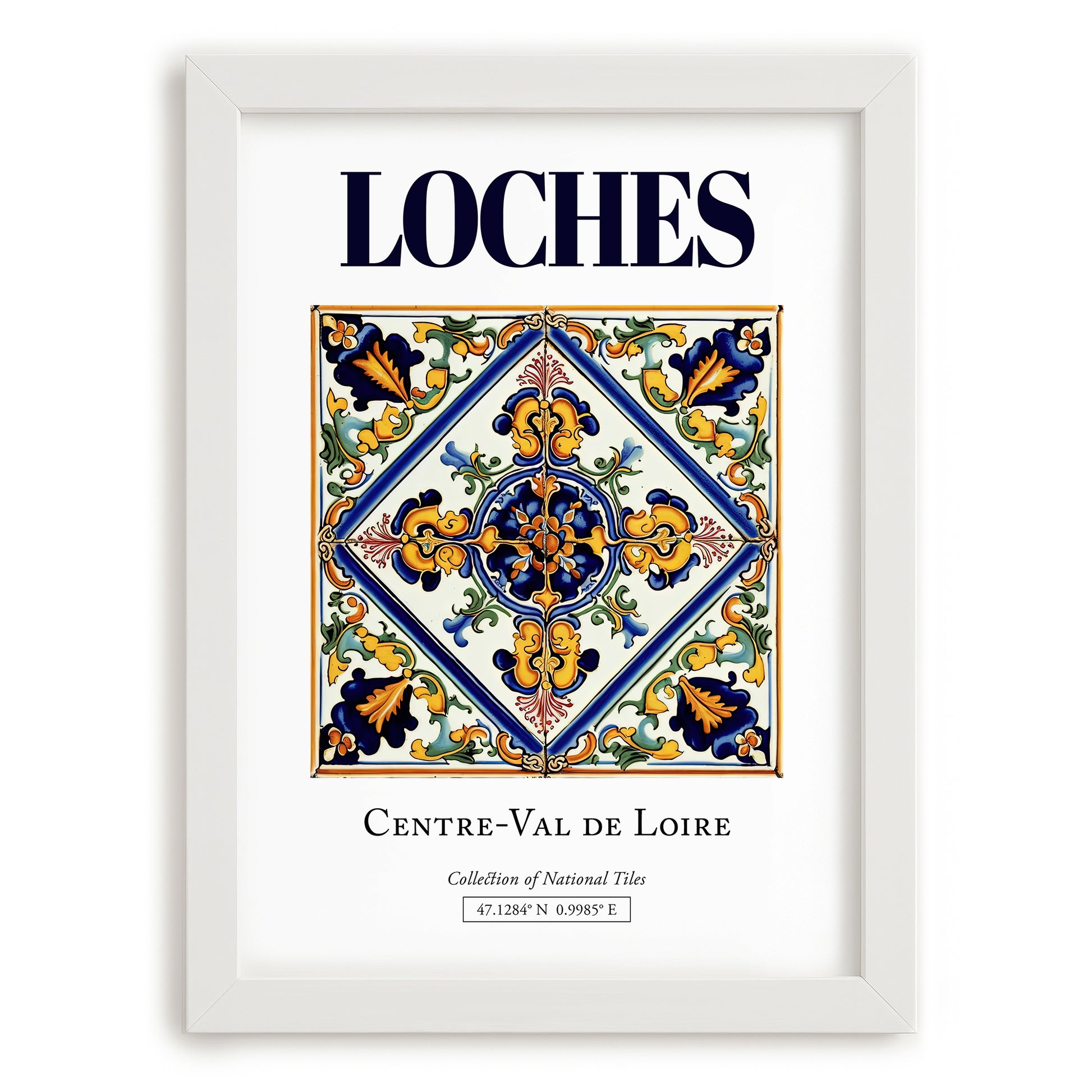 Loches, France – Travel Poster, placed in minimal white frame