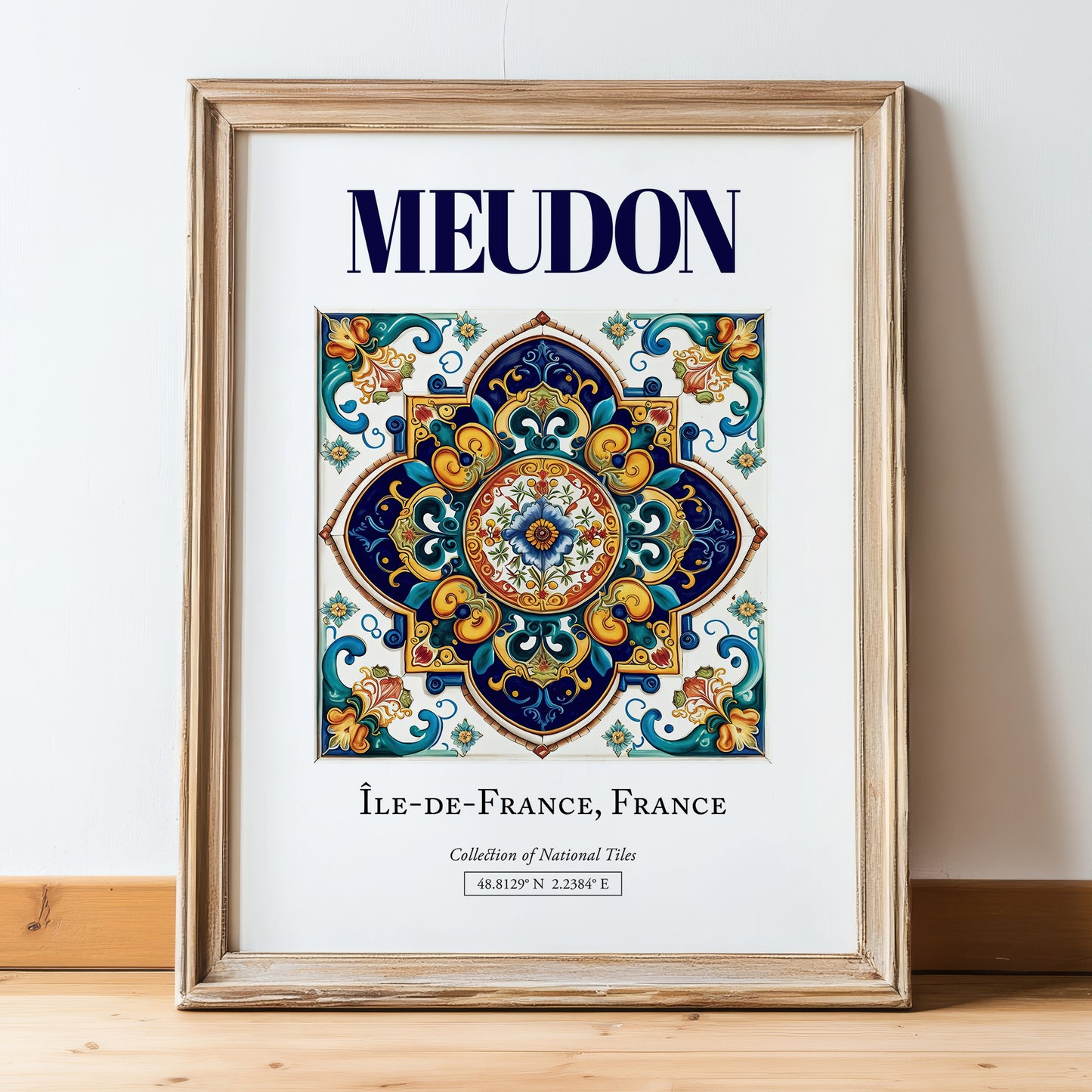 Meudon, France – Travel Print, in wooden frame leaning on the floor