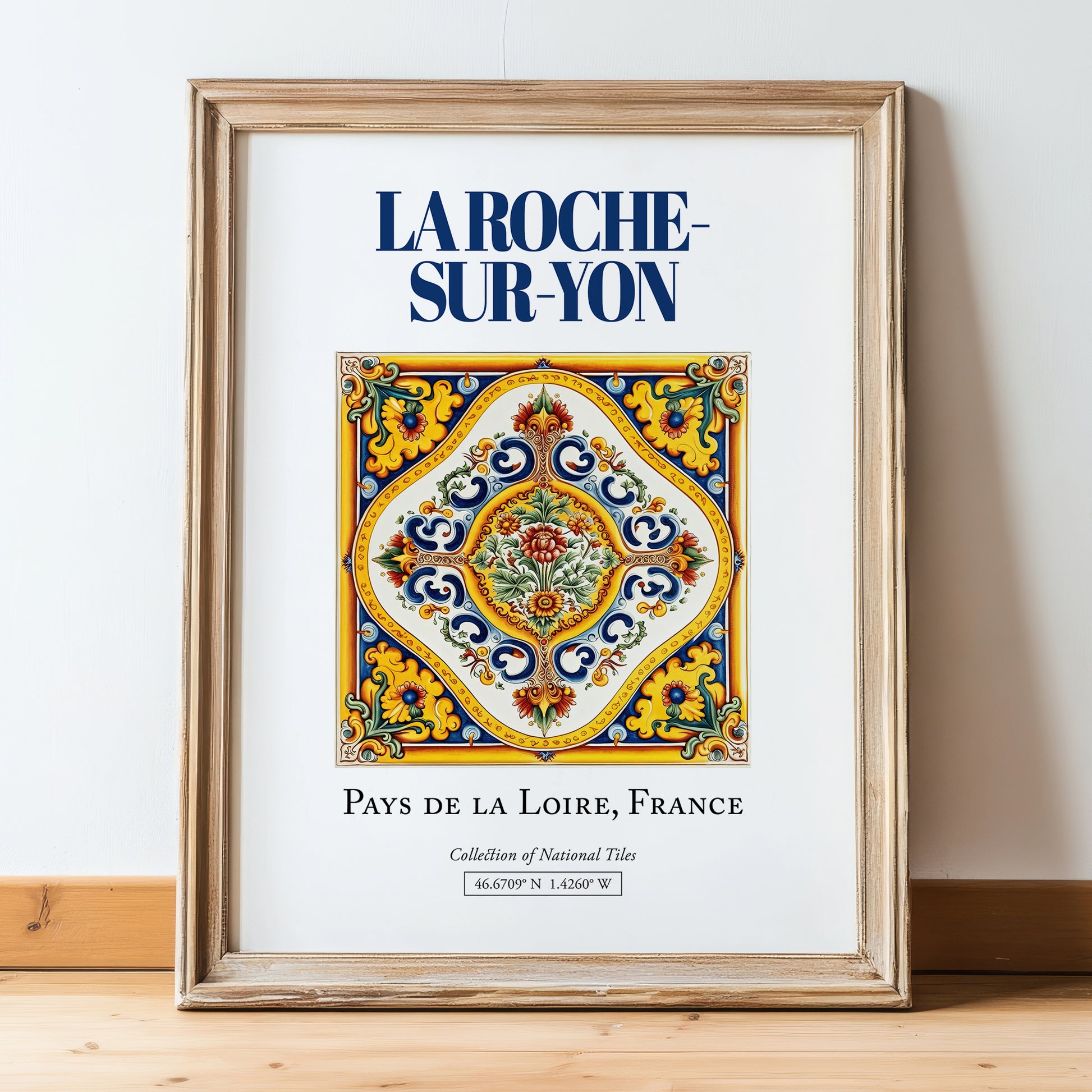 La Roche-sur-Yon, France – Wanderlust Wall Decor, in wooden frame leaning on the floor