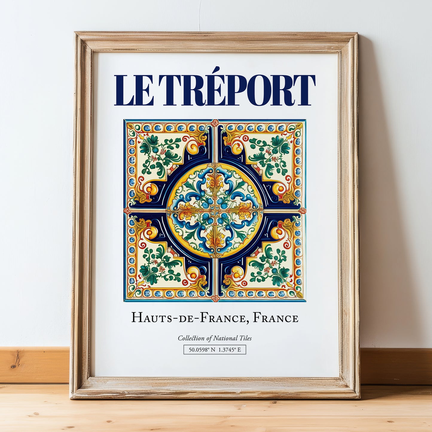 Le Tréport, France – Travel Wall Decor, in wooden frame leaning on the floor