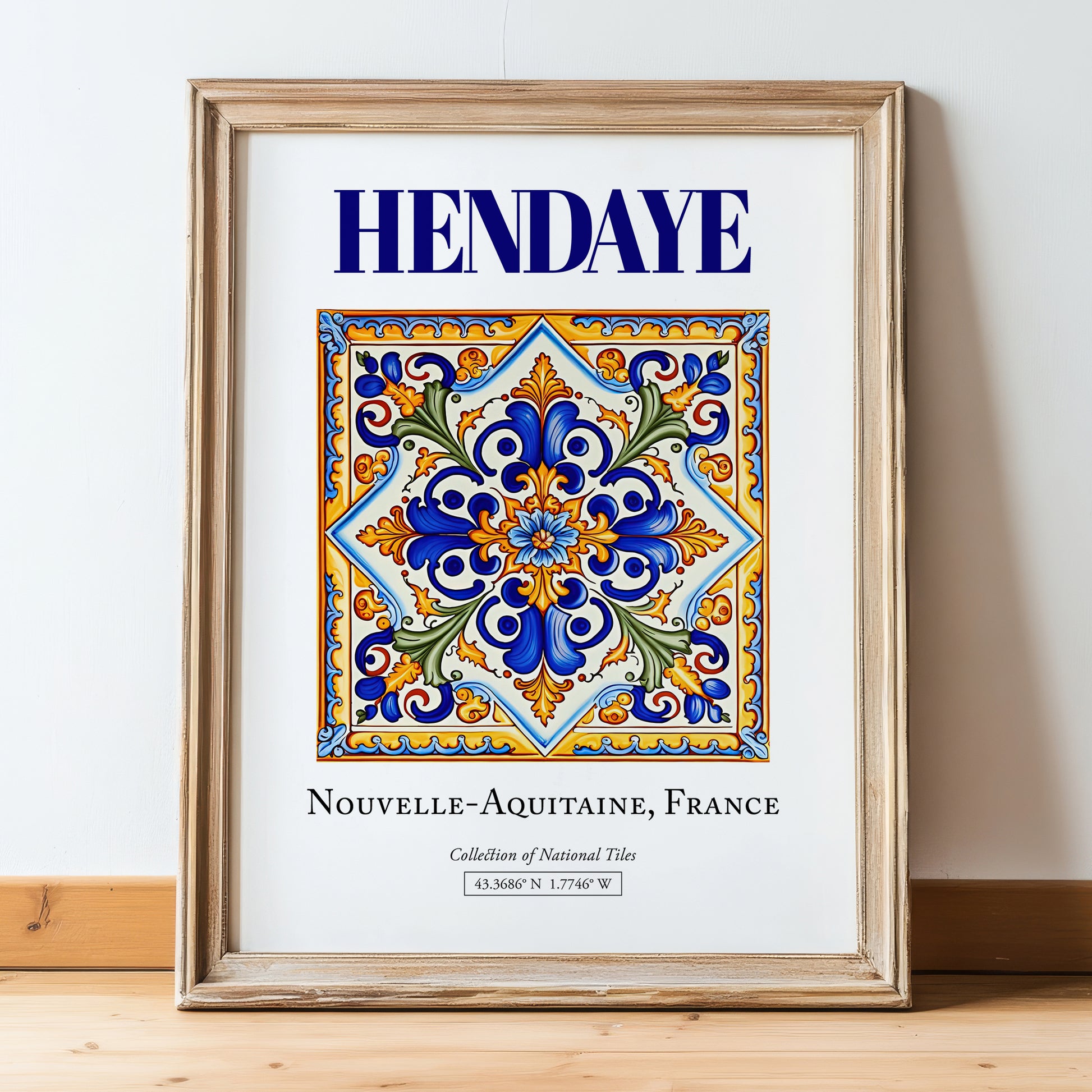 Hendaye, France – Country Culture Poster, in wooden frame leaning on the floor