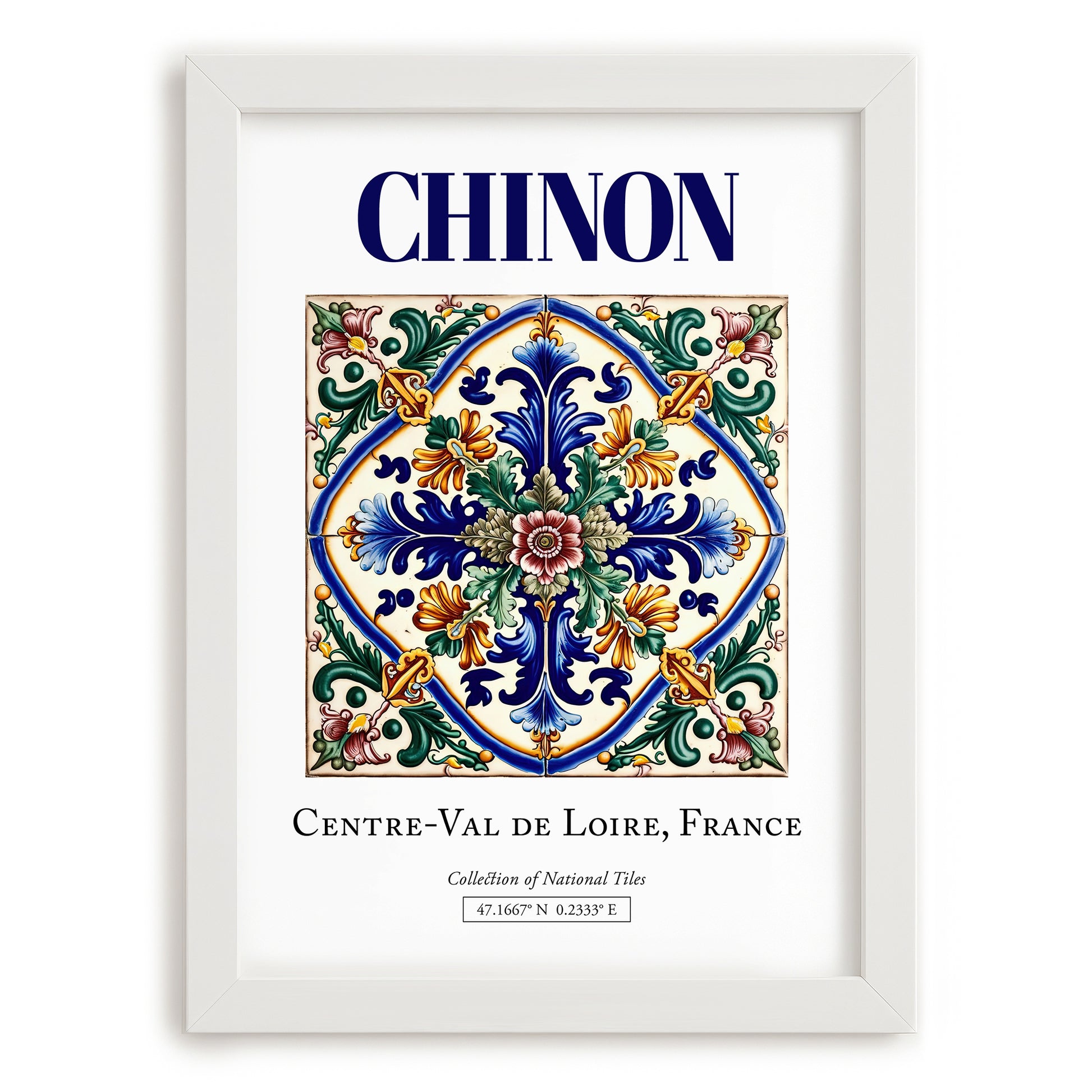 Chinon, France – Travel Poster, placed in minimal white frame