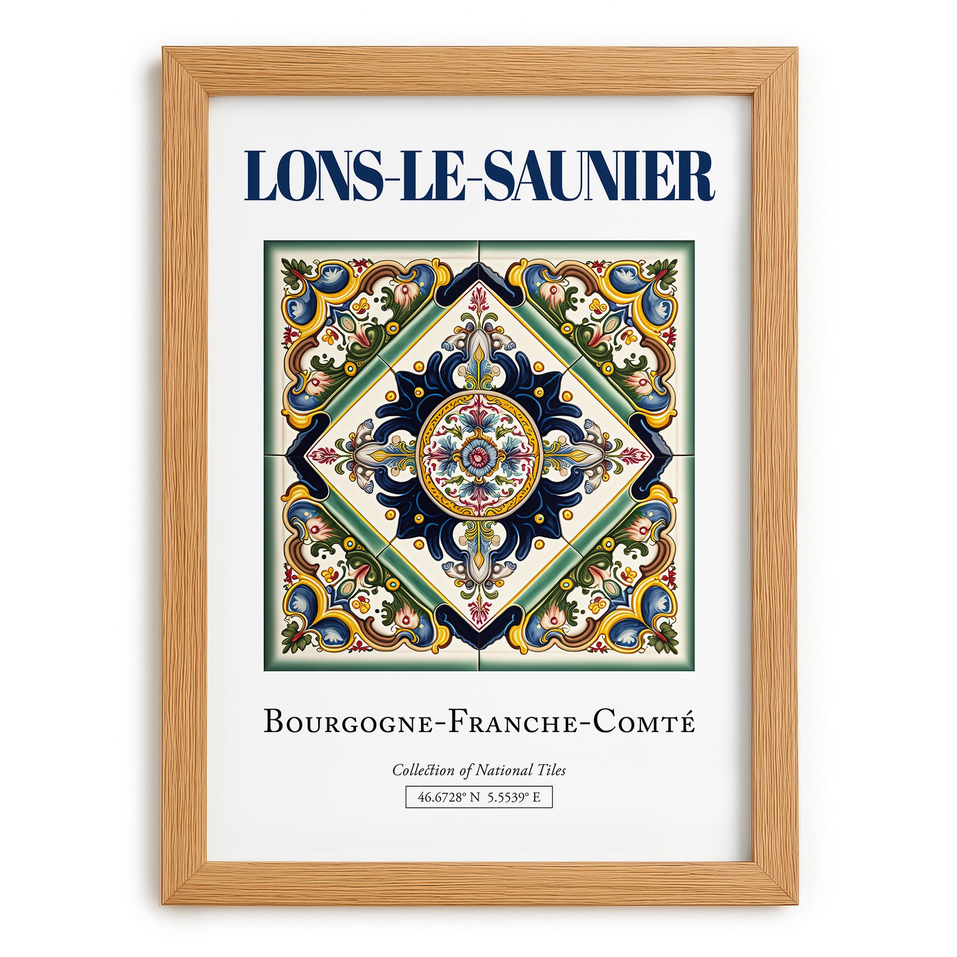 Lons-le-Saunier, France – Wanderlust-Inspired Poster, set in oak frame