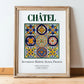 Châtel, France – Illustrated Travel Poster, in wooden frame leaning on the floor