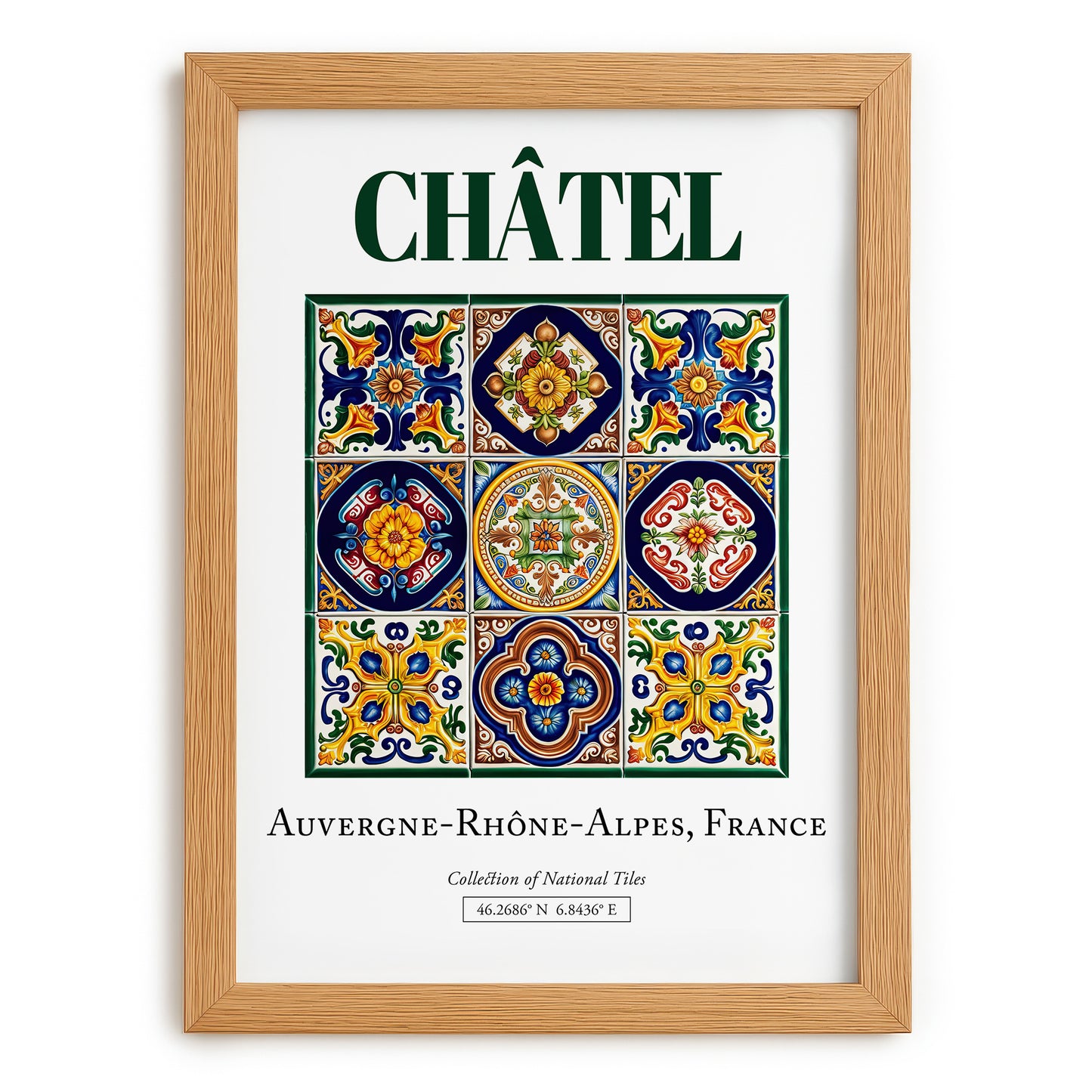 Châtel, France – Illustrated Travel Poster, set in oak frame