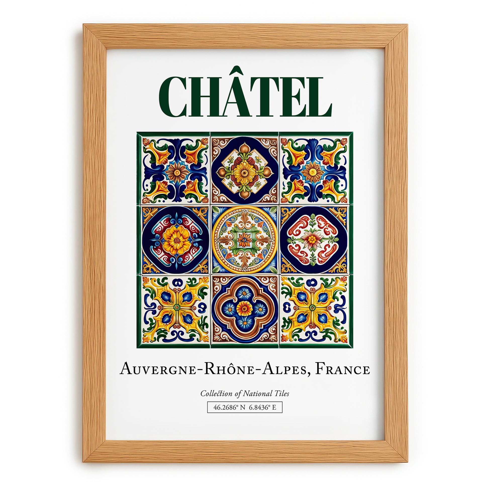 Châtel, France – Illustrated Travel Poster, set in oak frame