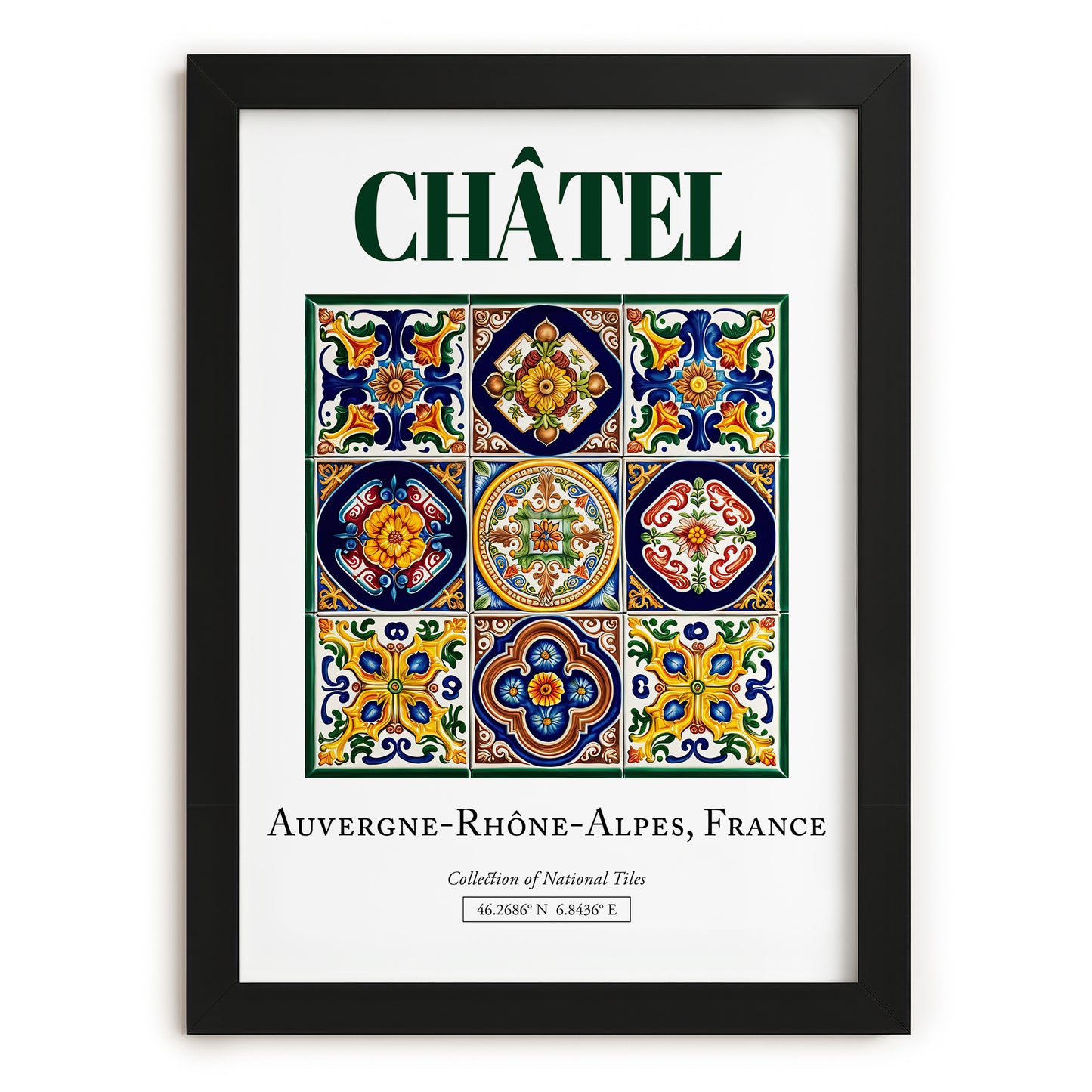 Châtel, France – Illustrated Travel Poster, in sleek black frame
