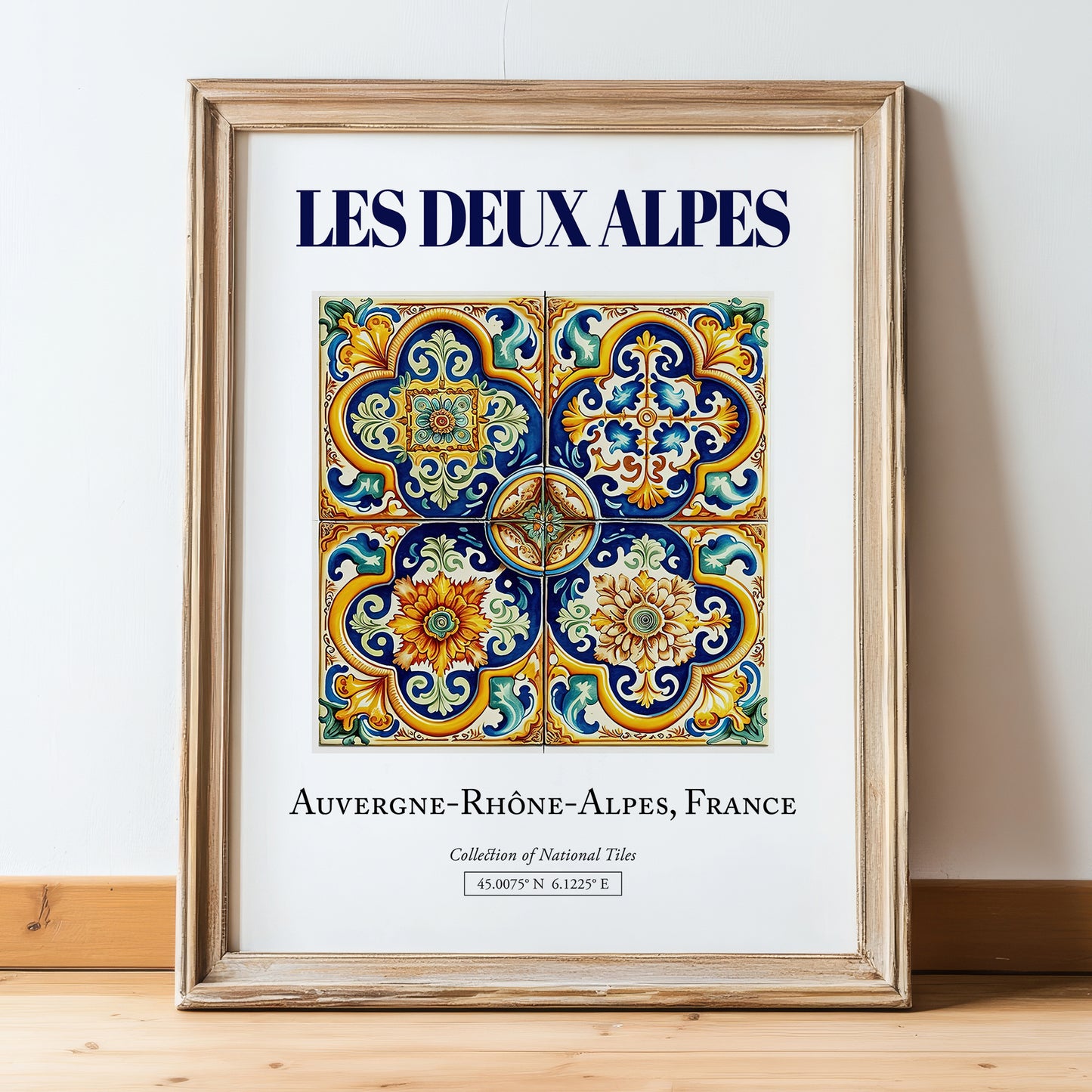Les Deux Alpes, France – Global Cities Wall Print, in wooden frame leaning on the floor