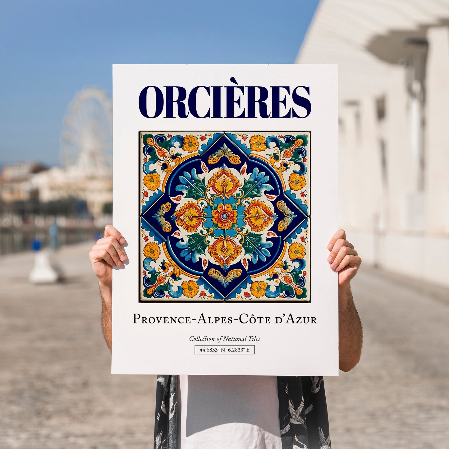 Orcières, France – Retro Travel Poster, no-text version framed in wood