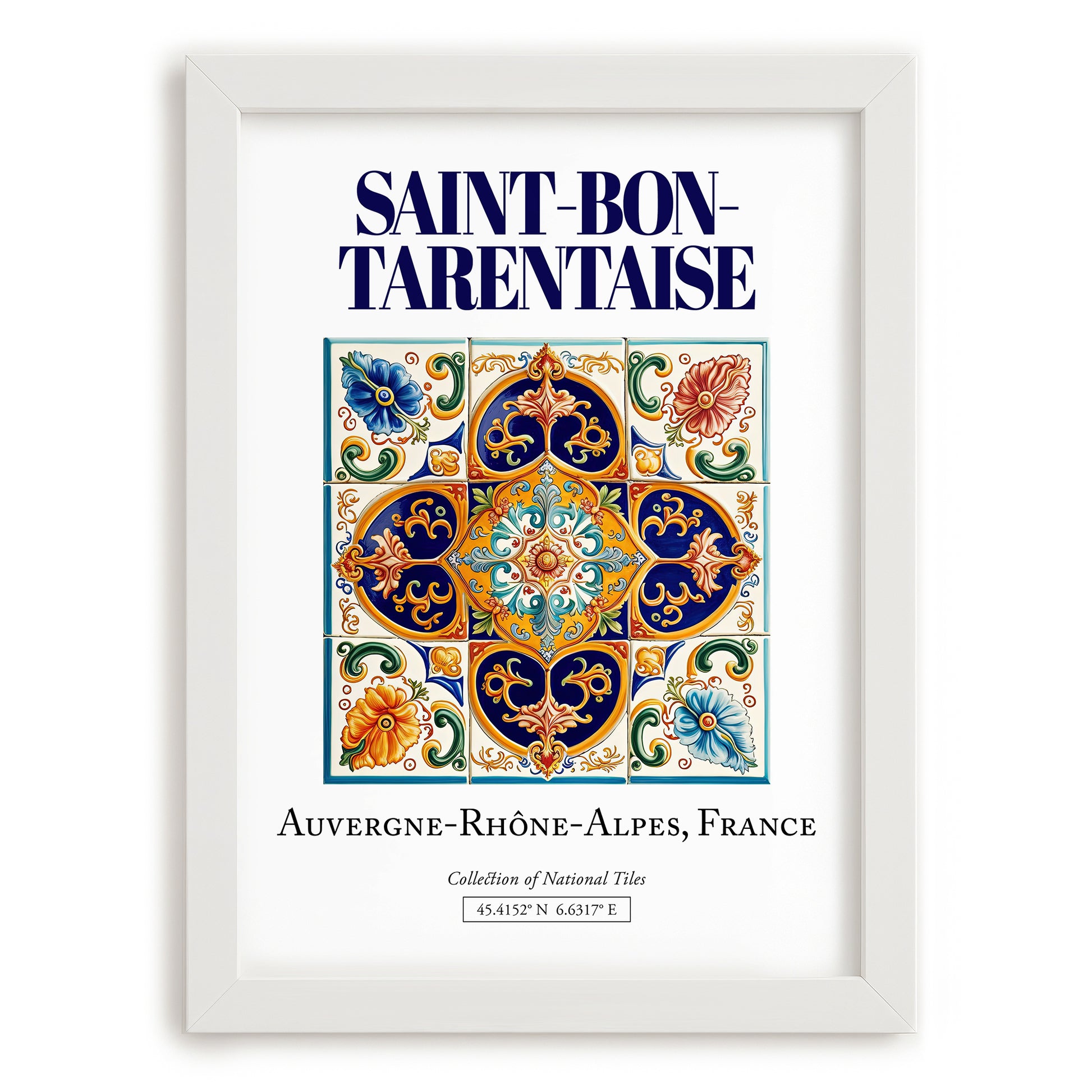 Saint-Bon-Tarentaise, France – Global Cities Wall Print, placed in minimal white frame